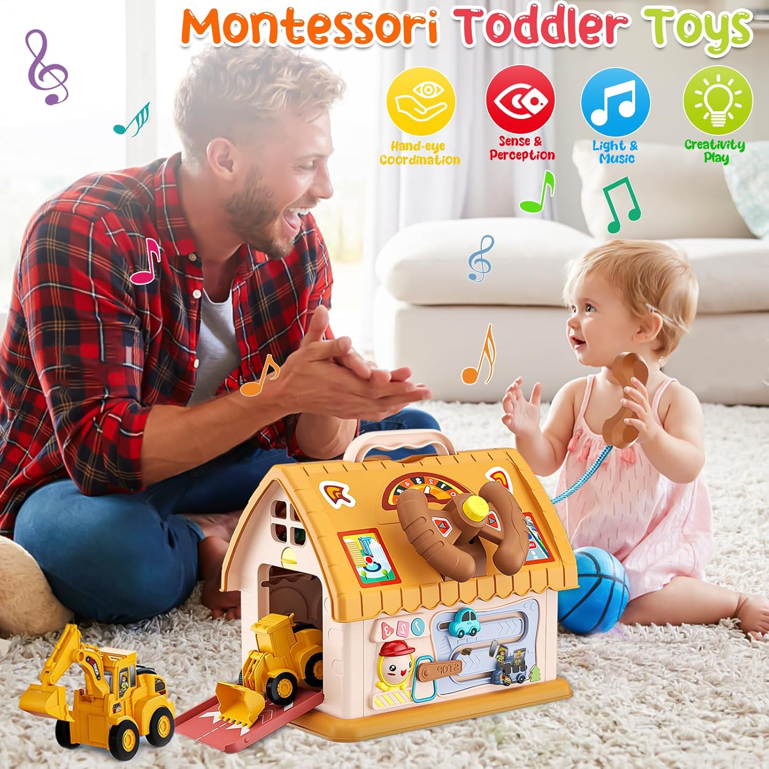 Toys for 1-2 Year Old Gifts, Montessori Toddlers Toys with Sound & Lights, 8 in 1 Multi-Functional House Toy for Boys Girls, Early Educational Learning Toy for First Birthday