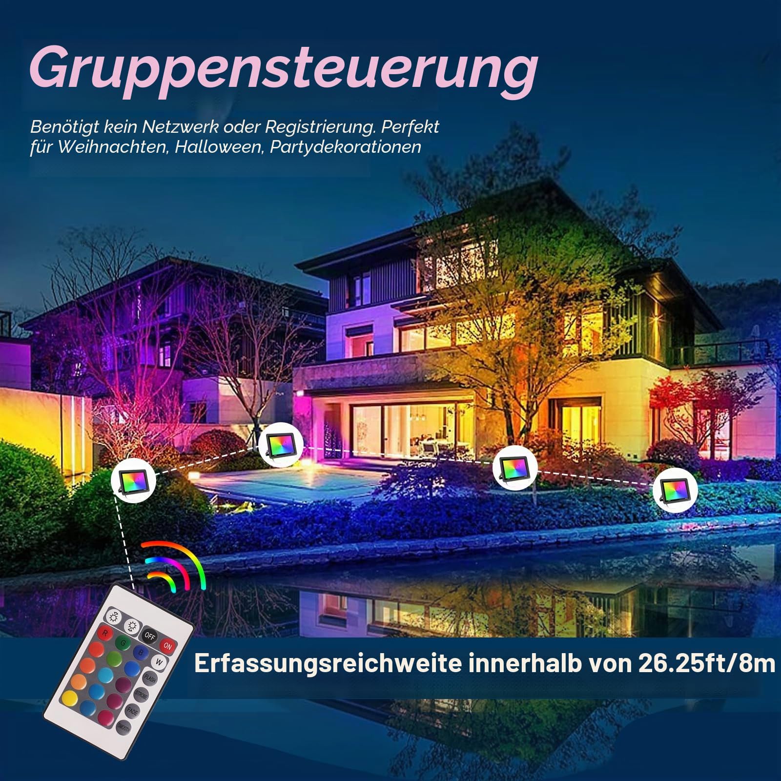 RGB LED Strahler Außen 100W,4 Stück Dimmbar LED Scheinwerfer Mit Fernbedienung,IP66 Wasserdicht Farbwechsel Fluter Disco Partylicht Stimmungslicht für Weihnachten,Halloween,Bar,DJ,Feiern,Bühn