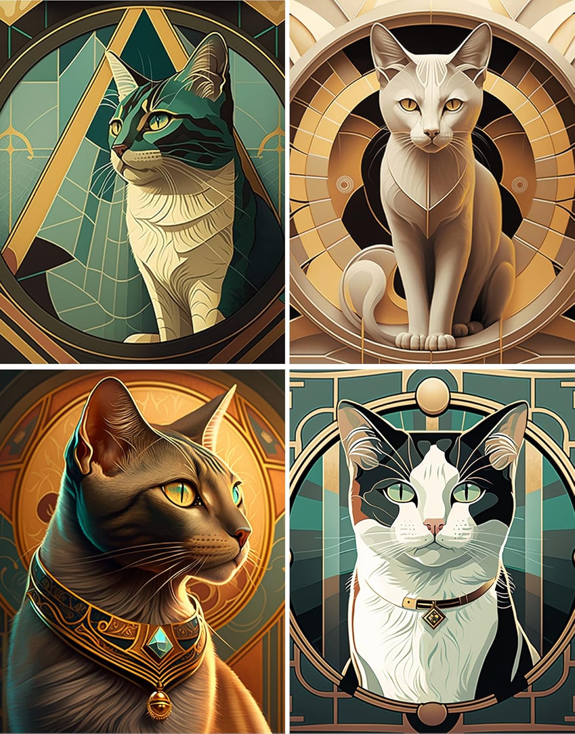 Fridge Magnets ~ Art Deco Cat Portrait ~ Vintage Book Illustration ~ 4pc 3"x4" Flexible Vinyl Decorative Magnets