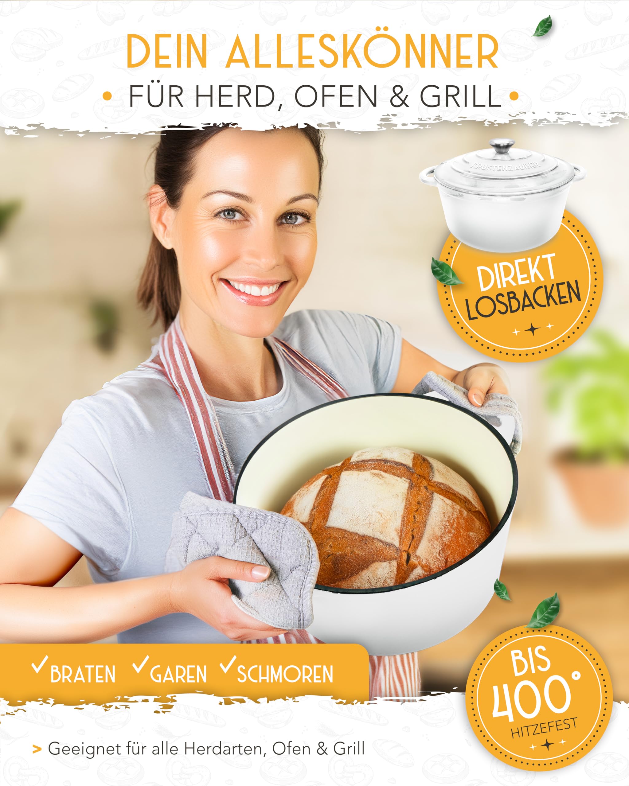 KRUSTENZAUBER Brotbackform mit Deckel im XXL-Set für selbstgebackenes Brot – Ansicht 5