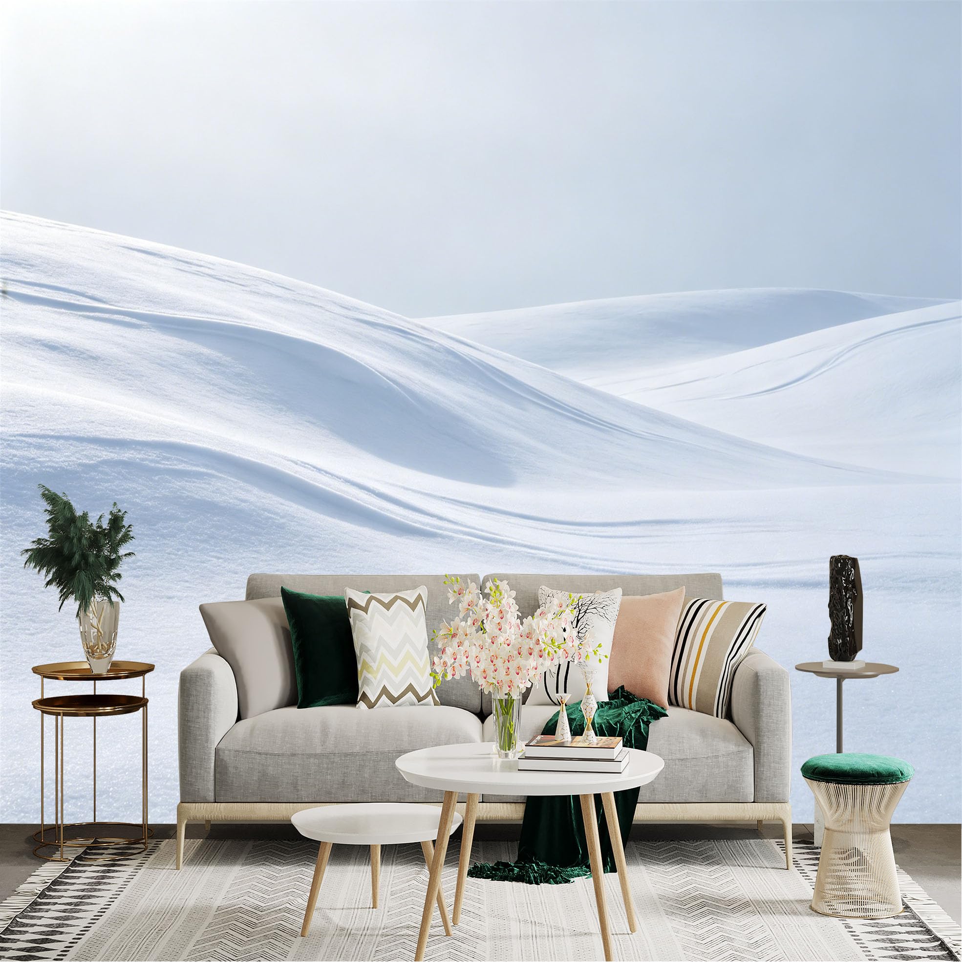 Lnzczhyre Dbh260521970 Custom Size Wall Sticker Mural， Minimalist Snowy Hills， Winter Landscape， White Snow Dunes， Peaceful Nature View， For Wall Decoration， Peelandstick Wall Decals.
