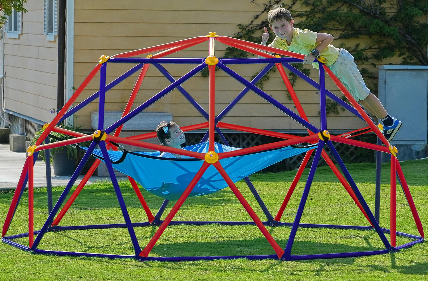 Zupapa 10FT Climbing Dome with Hammock, Outdoor Jungle Gym for Kids, Geometric Dome Climber Supporting 1200LBS Outdoor Play Equipment, Purple&amp;Red