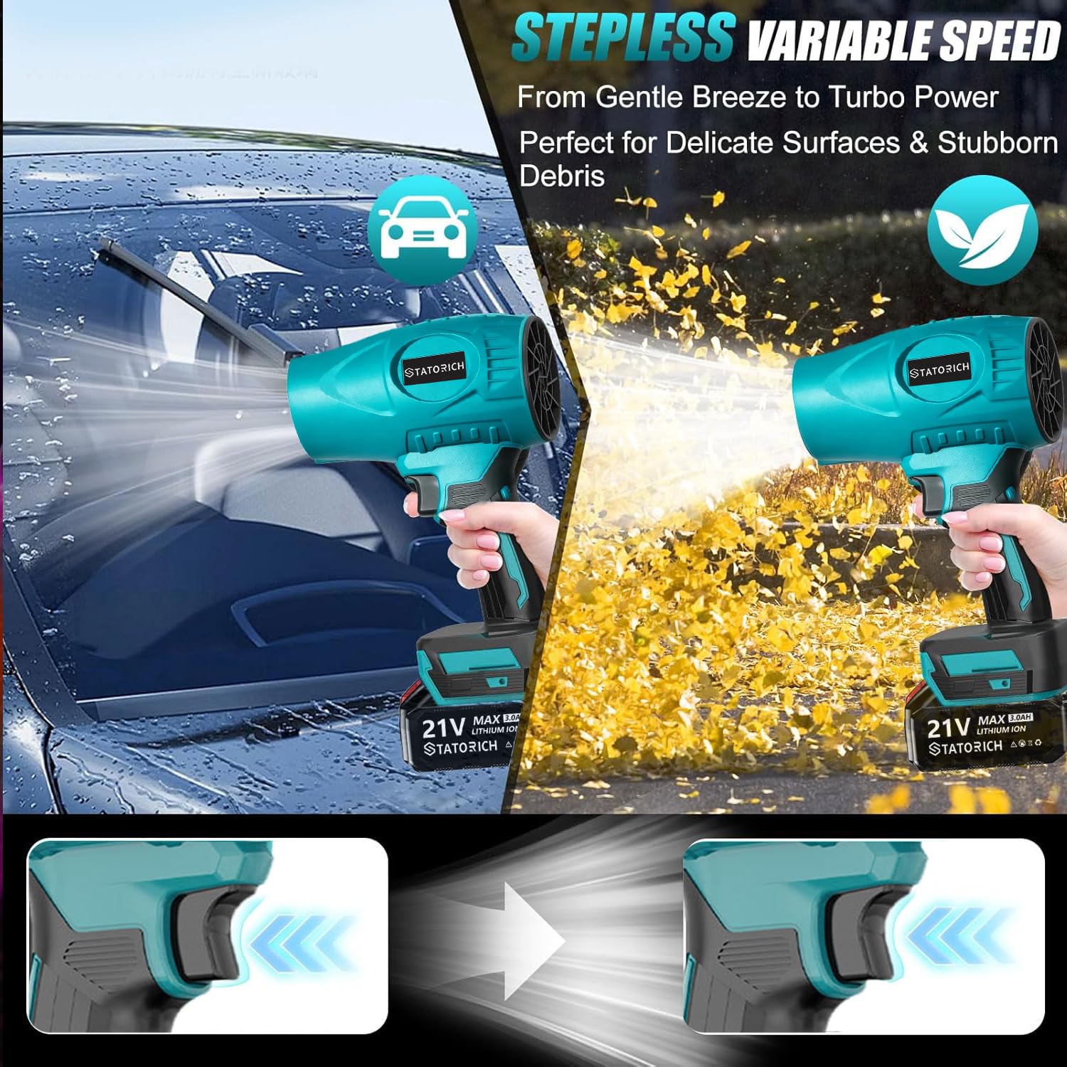 Soffiatore per foglie senza fili, 2026, soffiatore portatile per casa/terrazza/giardino, con 2 batterie da 21 V