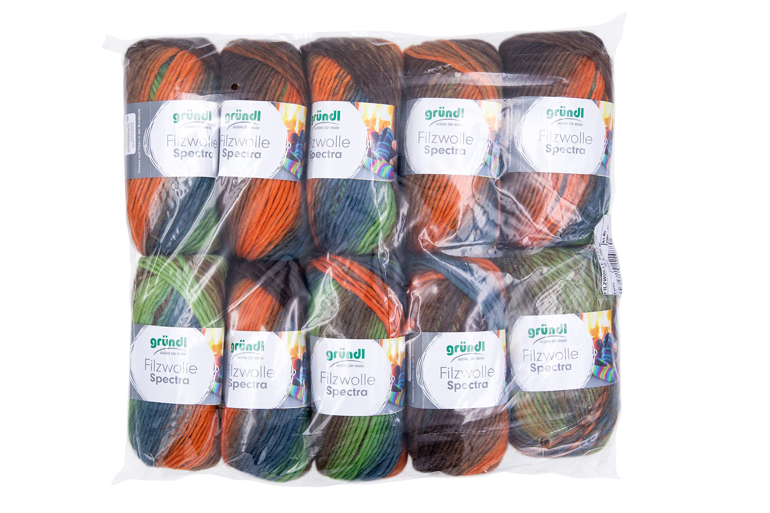Gründl Wolle Filzwolle Spectra 10 Knäuel 100 g, amazonas multicolor | Dicke Wolle zum Filzen in der Waschmaschine - Strickgarn- Weich und hautfreundlich - 100 % Schurwolle 100 m -Nadelstärke 8-9
