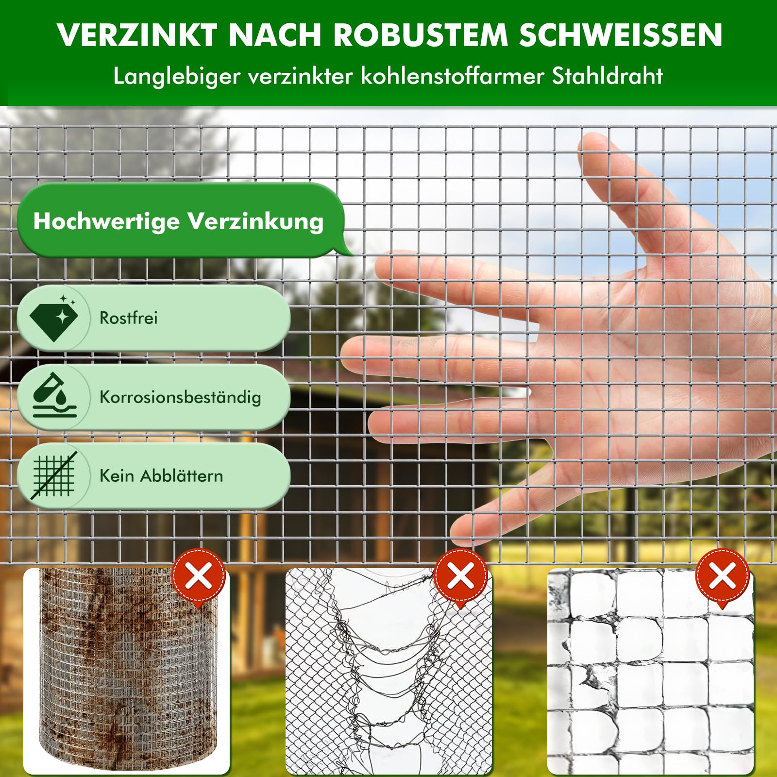 1 m x 25 m Malla de Alambre Fino, 0,7 mm Grosor Galvanizada Red para Pájaros, Cerca para Conejos, Cerca para Perros, Cerca para Gallinas para Conejos Aviarios Gallinas y Jardín