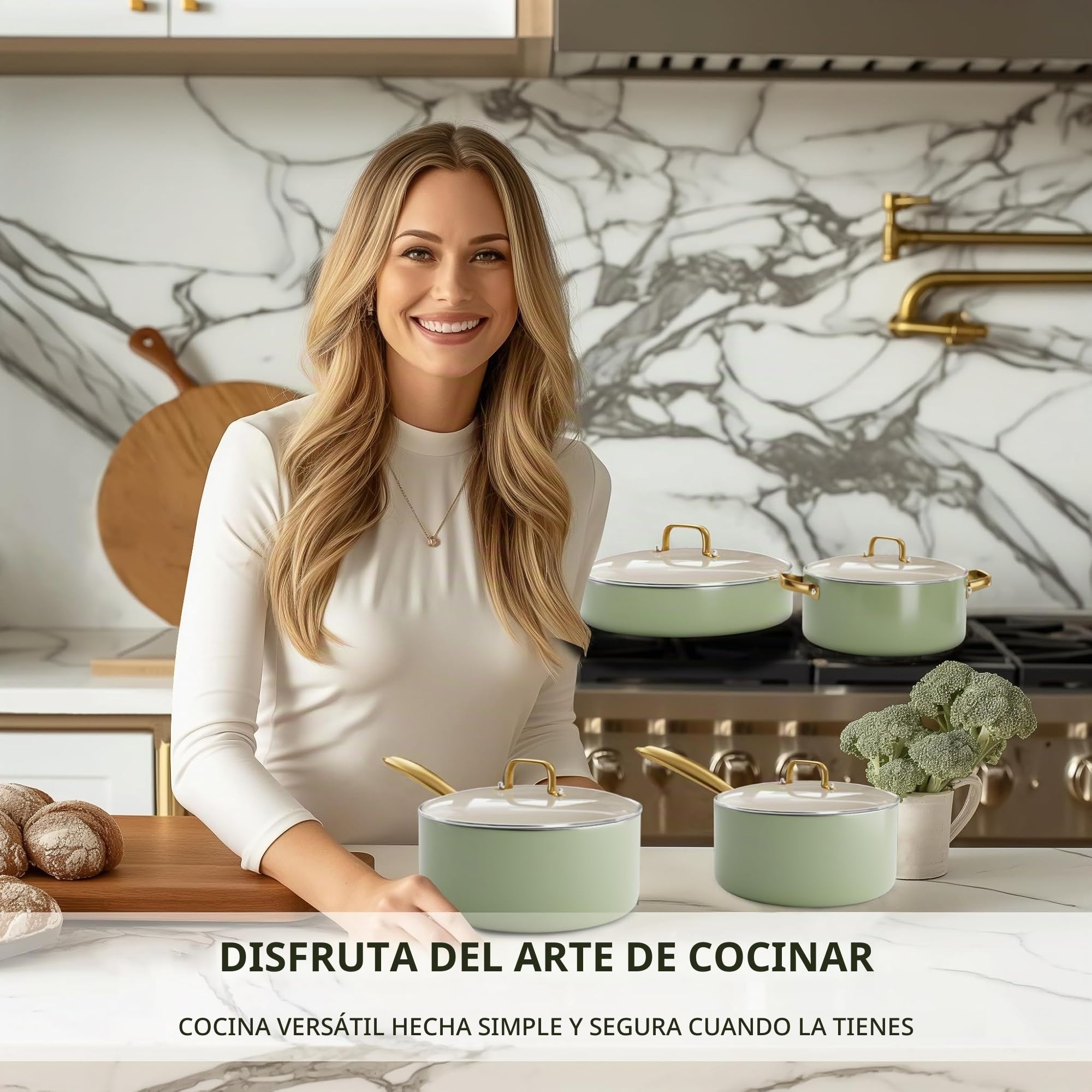 RIOVARM Inducción Juego de ollas y sartenes con Tapas, Cerámica Antiadherente Batería de cocina con juego de espátulas, Juego Esencial de Cocina para Regalos de Cocina, Olla, Sartén, Sin PFOA