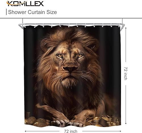 Miniatura 17 de KOMLLEX Cortina de ducha de león africano para decoración de baño, 60 pulgadas de ancho x 72 pulgadas de alto, cortina de ducha para hombre, monedas