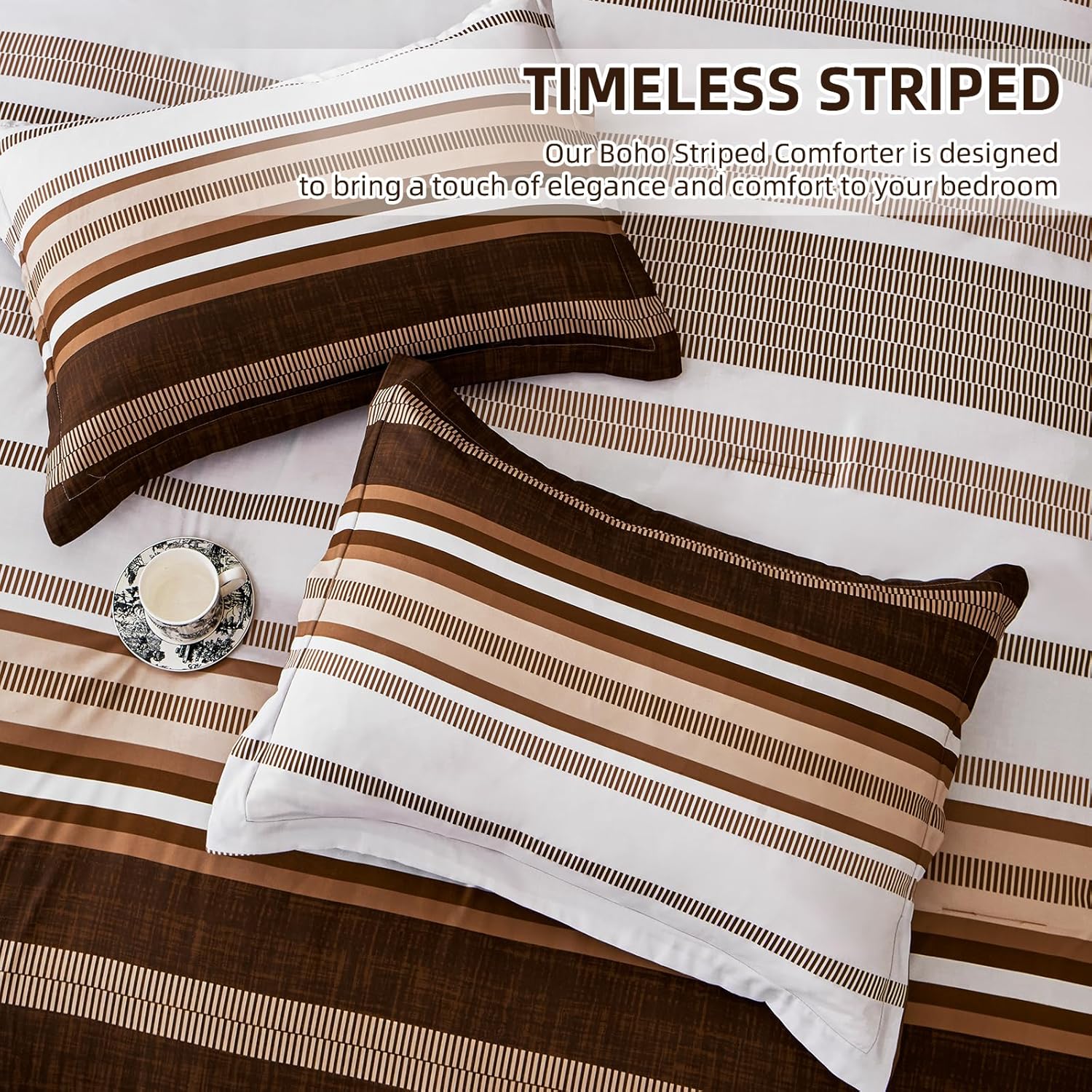 Dobuyly Fall Comforter Full Size Set 7 Pieces, Brown Boho Striped Bed in a Bag Full Soft Microfiber Bedding Set with Comforter, Sheets, Pillowcases & Shams - Image 5