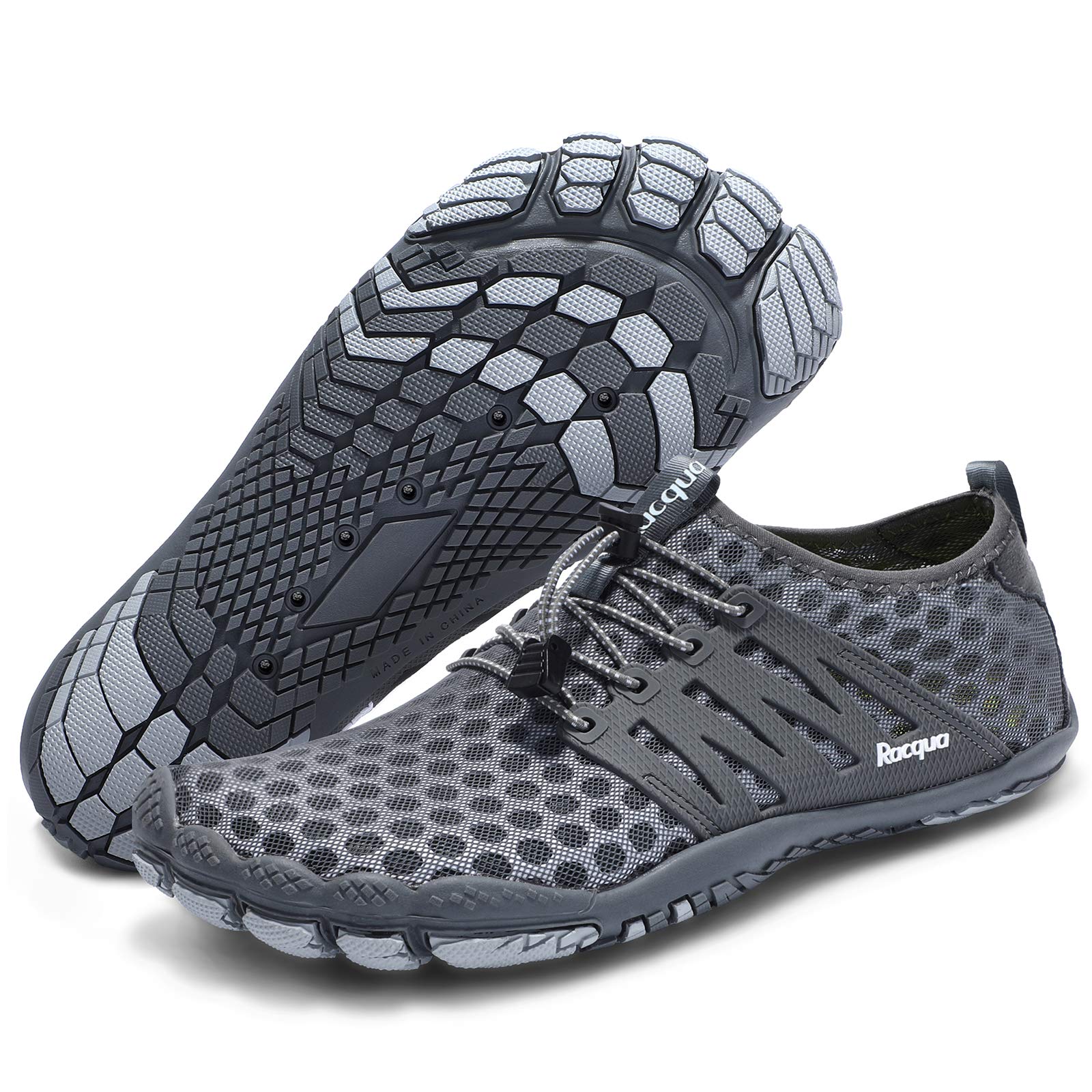 Racqua Swim Shoes Quick Dry Barefoot Water Aqua Sport Beach Surf Pool Hiking Diving Walking for Men Women Grey 9.5 Women/8.5 Men