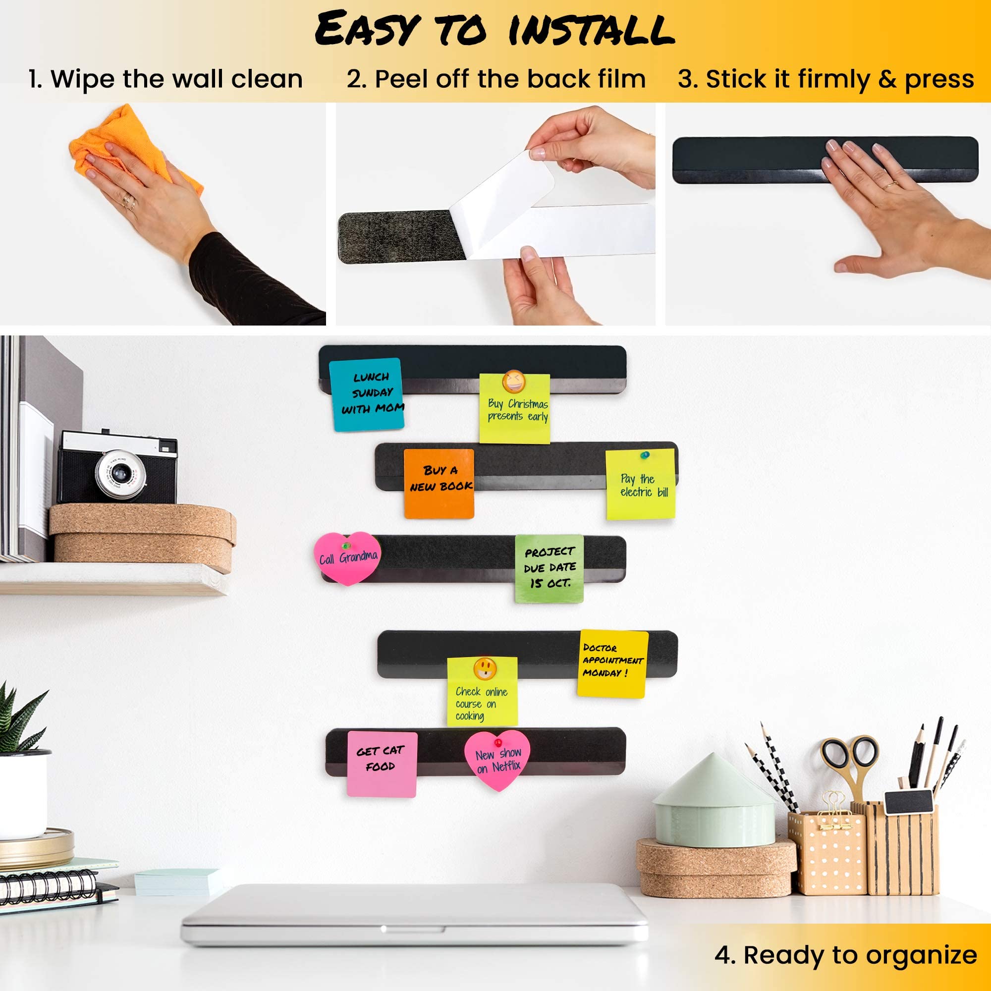 Inooves Combo Bulletin Board Strips Black SelfAdhesive Backing