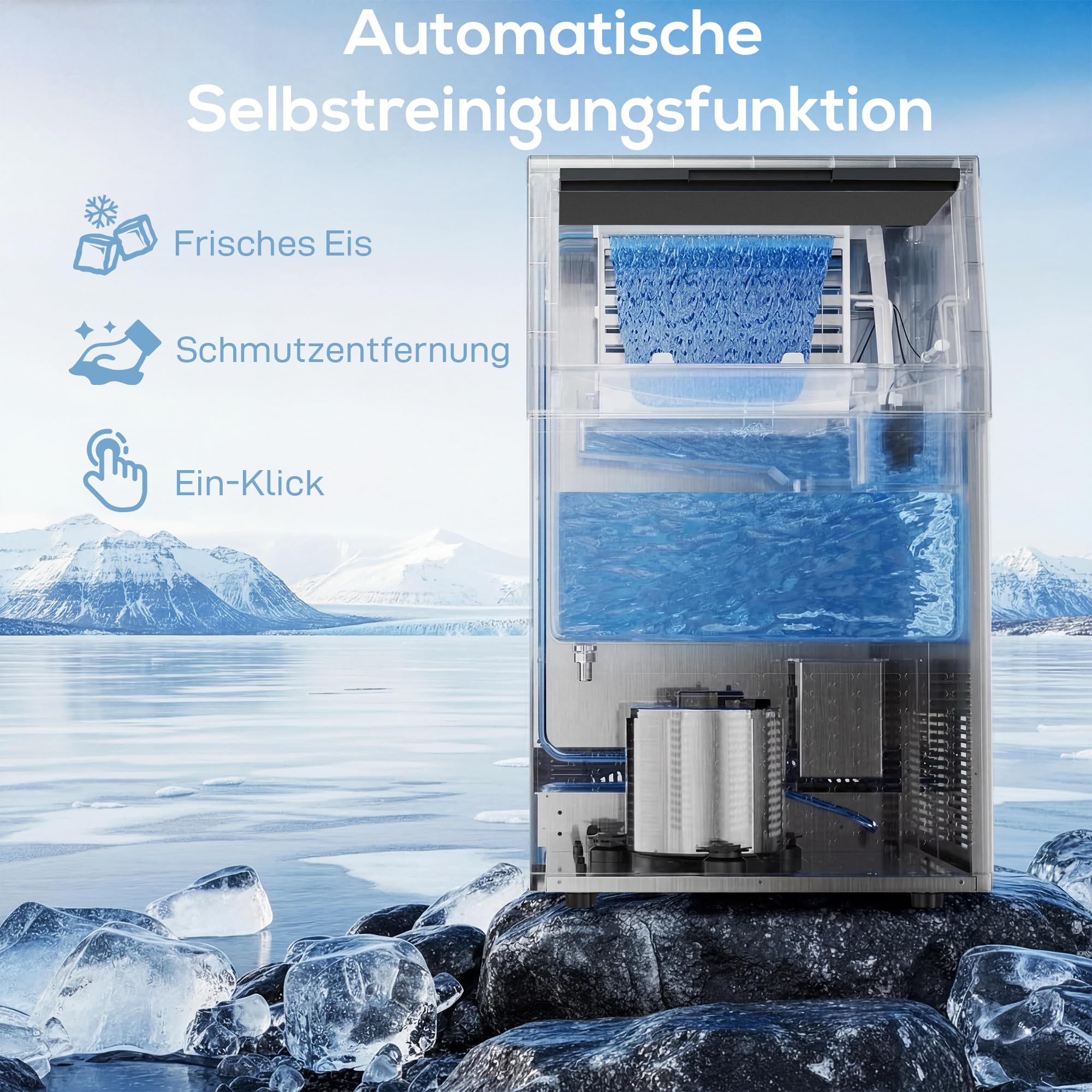 HOMCOM Kommerzielle Eiswürfelmaschine 36kg/24H selbstreinigend Eismaschine mit 7,5 kg Speicher, Timer, Ice Maker Machine aus Edelstahl mit Eisschaufel für Bar, Büro, Restaurant, Café