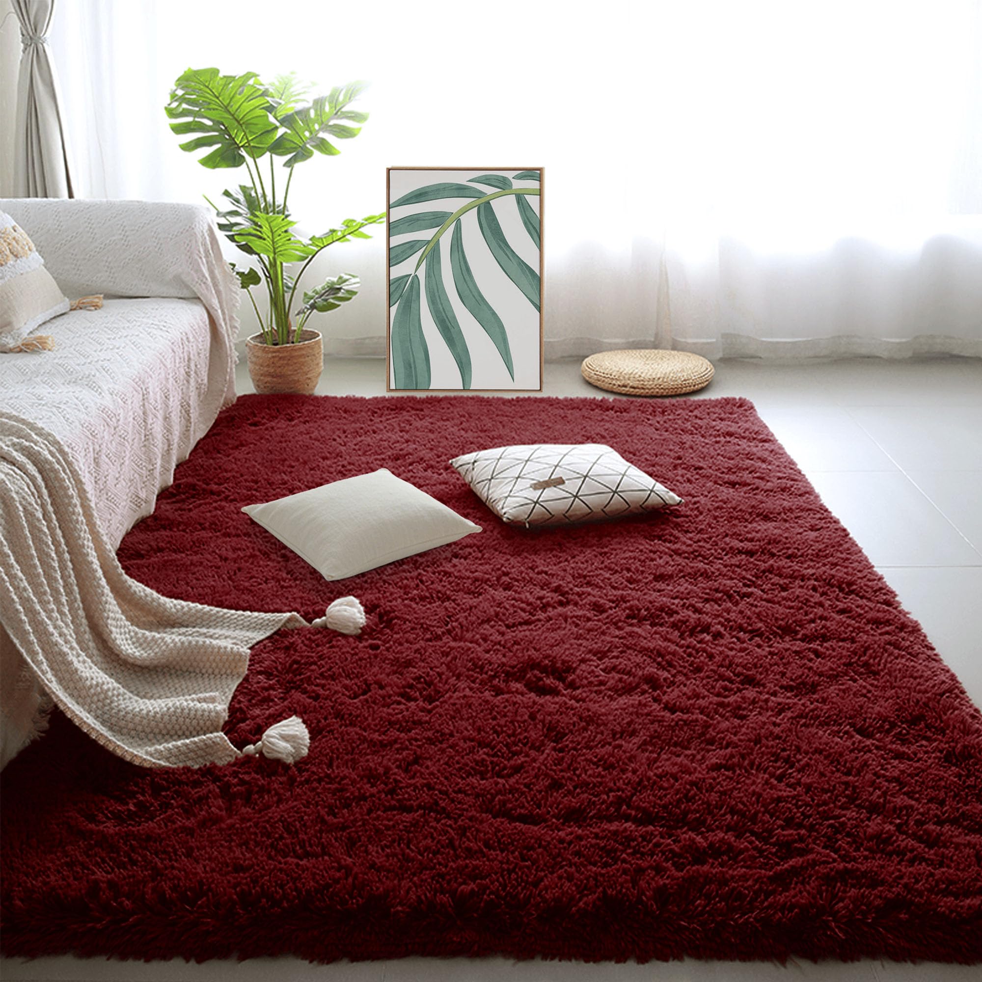 Tapis Chambre Coucher 330x330 Grand Tapis Salon Moelleux Vin Rouge