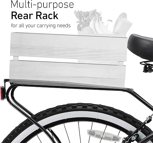 Miniatura 19 de sixthreezero Around The Block - Bicicleta de playa para hombre, bicicleta híbrida con soporte trasero Negro mate con asiento/agarraderas negras