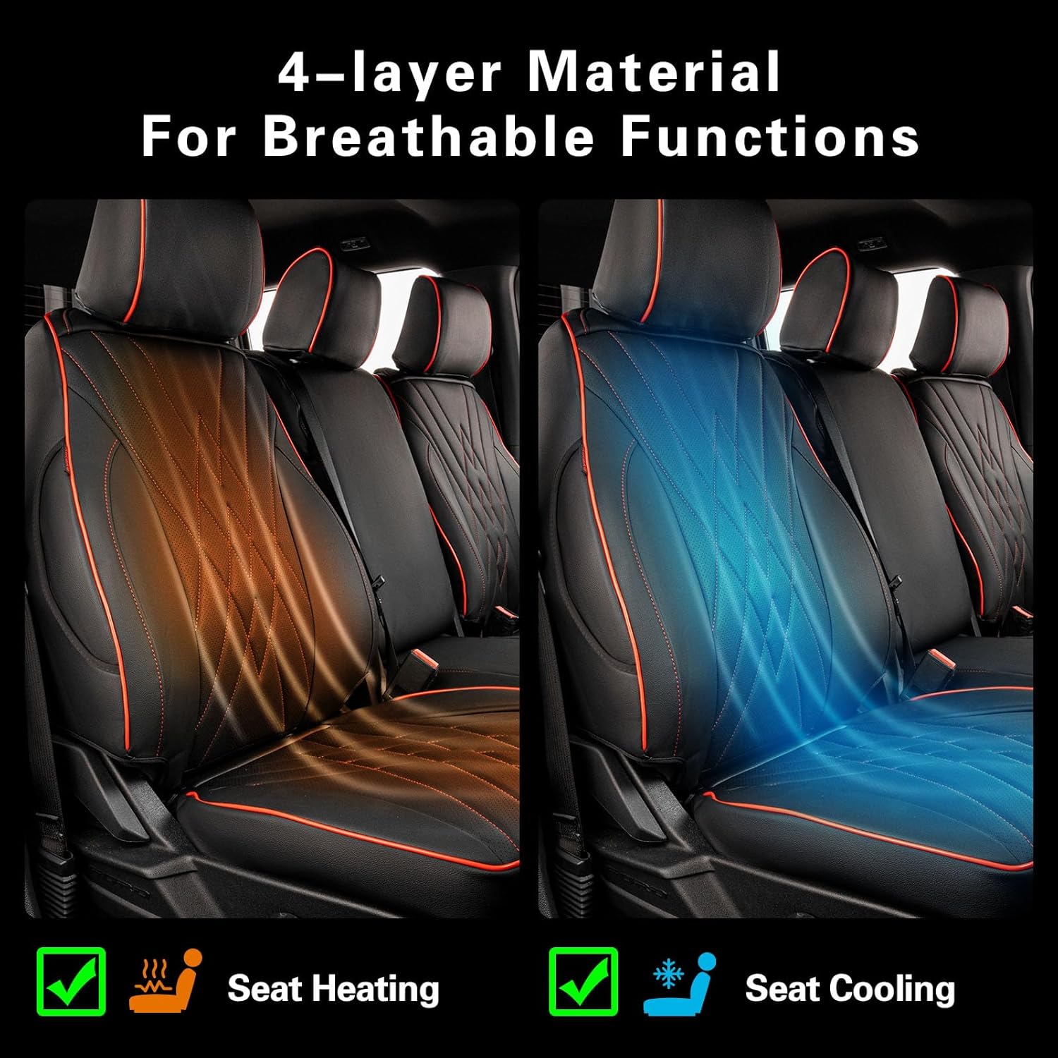 EKR F150 Seat Covers Custom Fit for (SuperCrew) Ford F-150 Raptor/Tremor 2021 2022 2023 2024 2025 2026,Leather Truck Seat Cover Full Set -Faux Leather(Black with Red Trim)