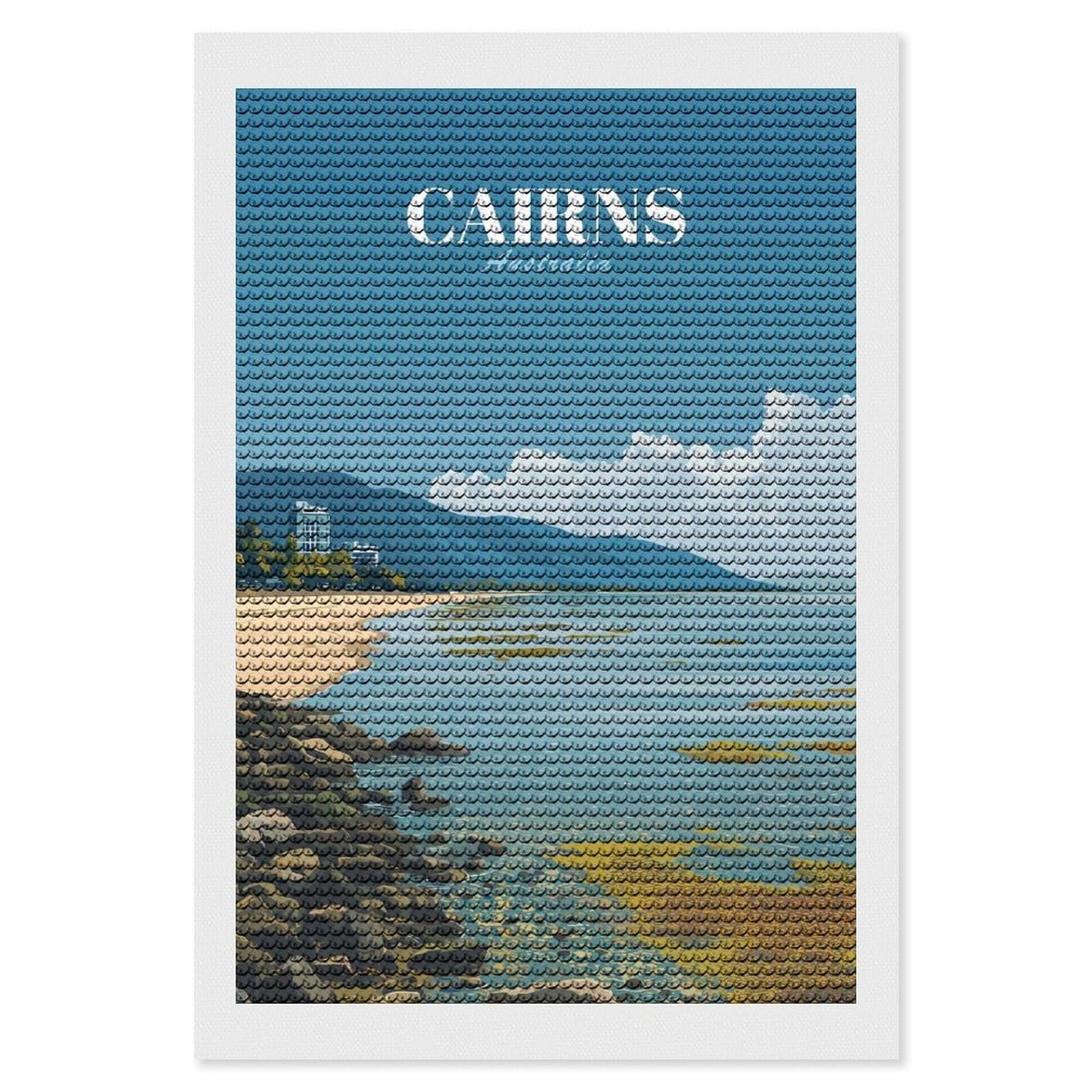 Junmoney Cairns Australia Beach Landscape Crystal Diamond Art Kit 8"x12", Modern Decor, Boho Decor, Wall Art Gift, Decorative Artwork, Creative Hobby