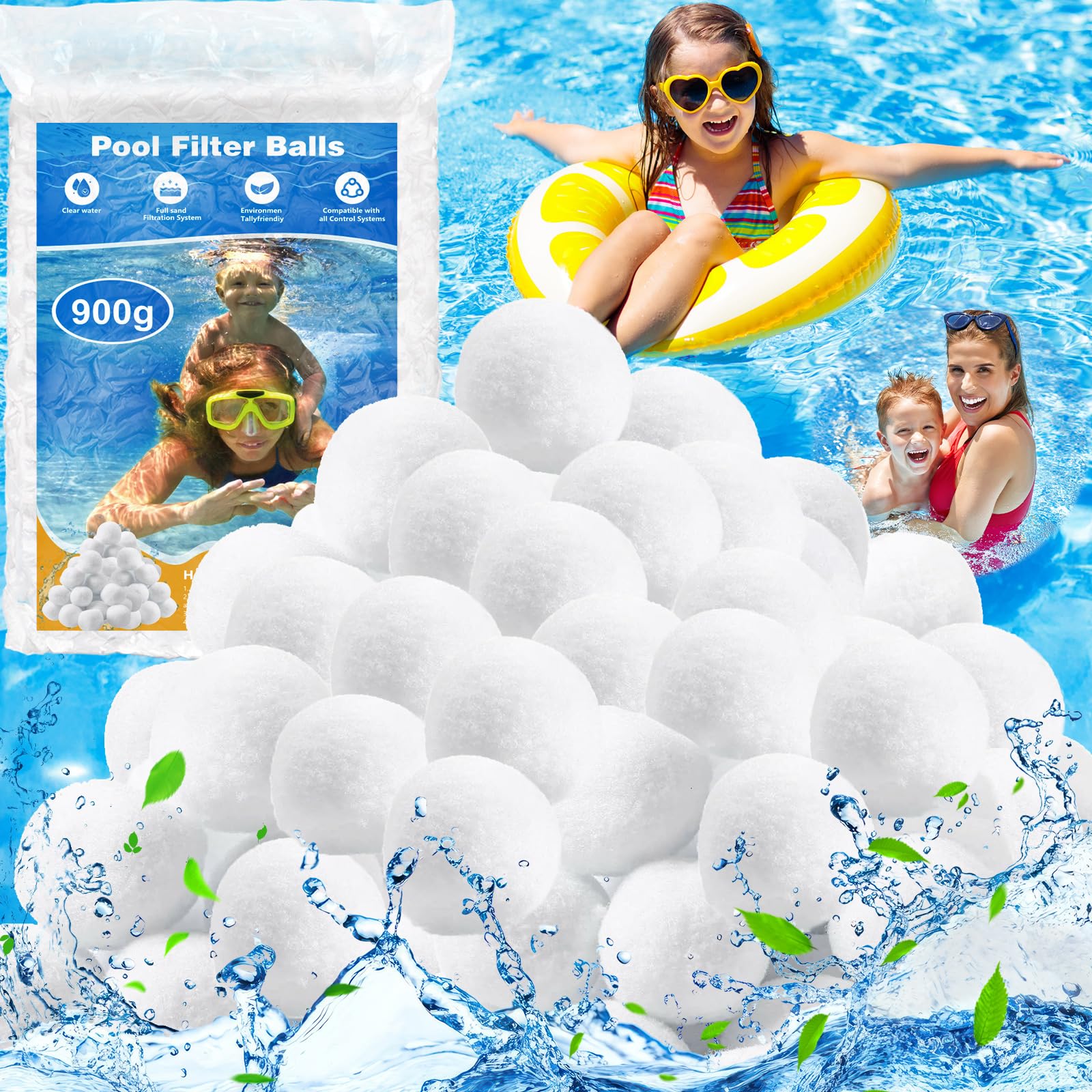 Filter Balls, 900g wielokrotnego użytku kula filtrująca do basenu może zastąpić 31kg piasku filtrującego, nadaje się do różnych systemów filtracji, filtr piaskowy, filtr basenowy