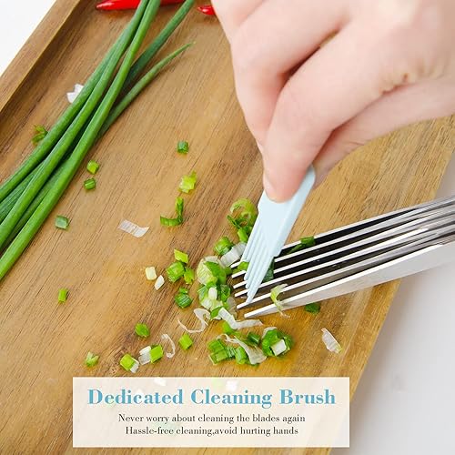 Miniatura 8 de Tijeras de corte de hierbas, tijeras de 5 cuchillas, tijeras de corte multiusos con 5 cuchillas de acero inoxidable, cubierta de seguridad y peine