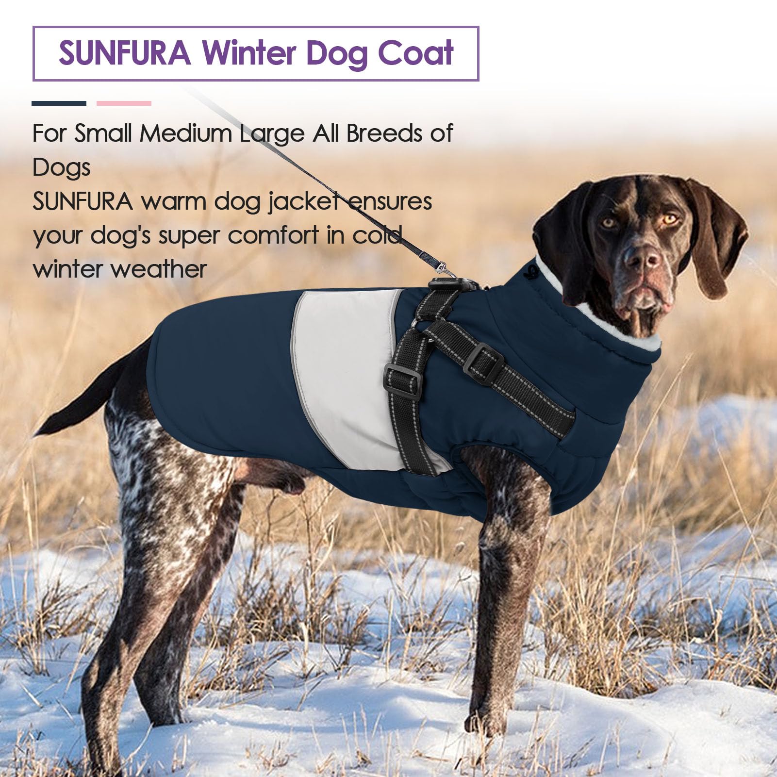 SUNFURA Chaqueta para perro, abrigo para perro grande con arnés integrado, chaqueta cálida de invierno para perro, abrigo de nieve con cremallera para perro con cuello peludo, chaquetas de forro polar