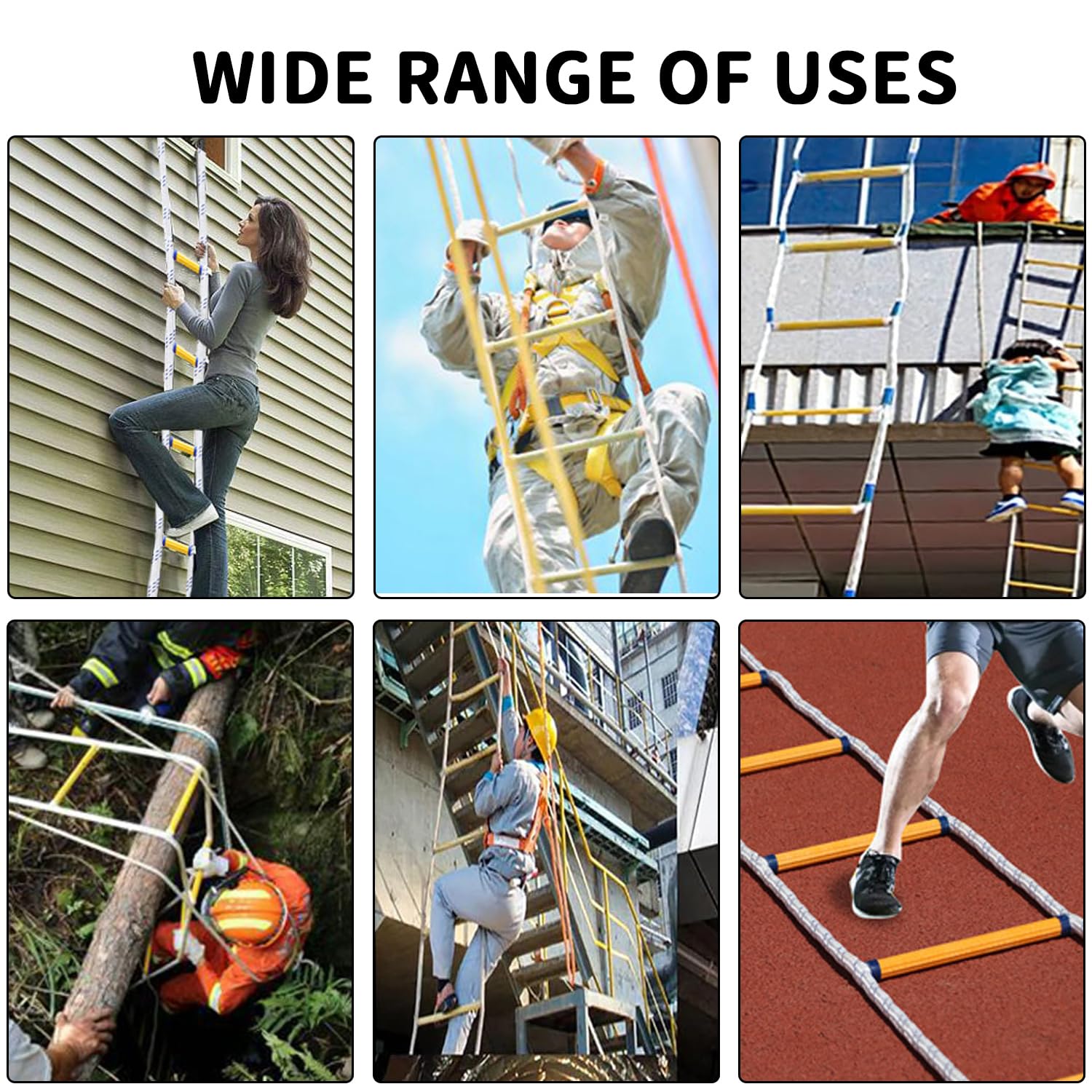 10 M Escalera de Cuerda, Cuerda Emergencia, Escalera de Incendios con Mosquetones, Escalera de Rescate, Capacidad de Carga de hasta 600 Kg, para Ventanas de Balcón Exterior