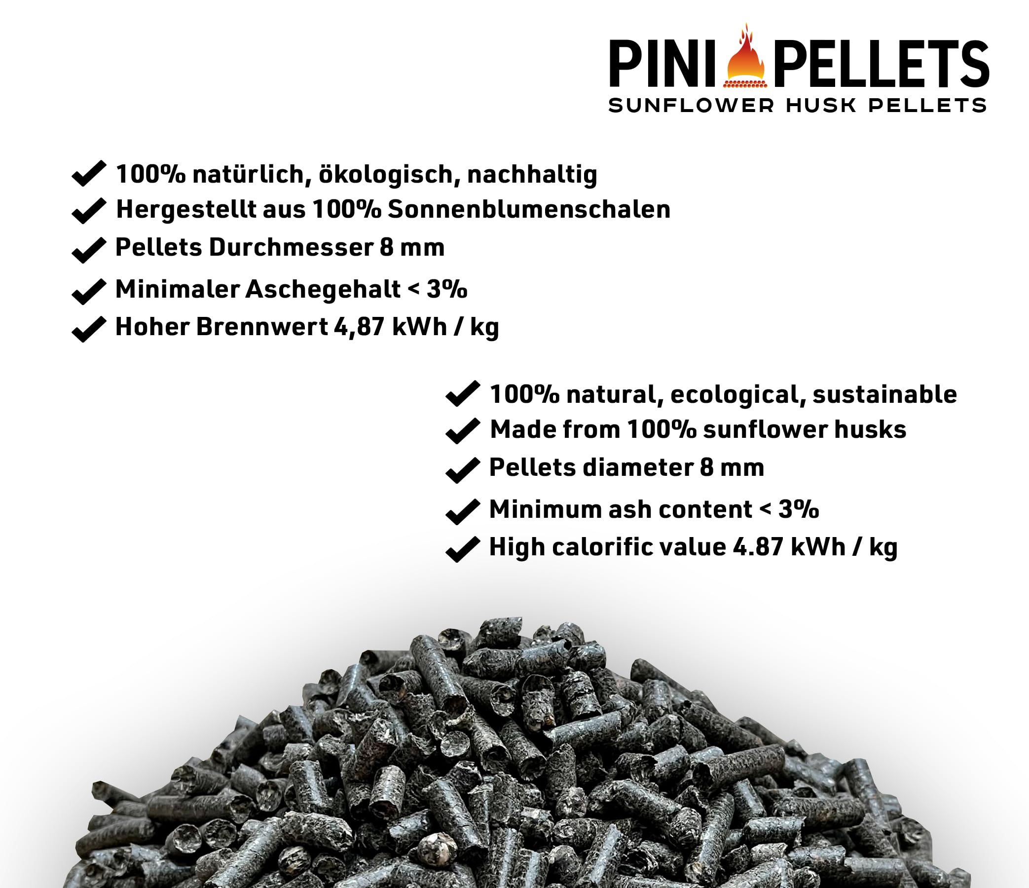 PINI Pellet di girasole 30 kg diametro 8 mm pellet riscaldanti (alternativa per pellet di legno)