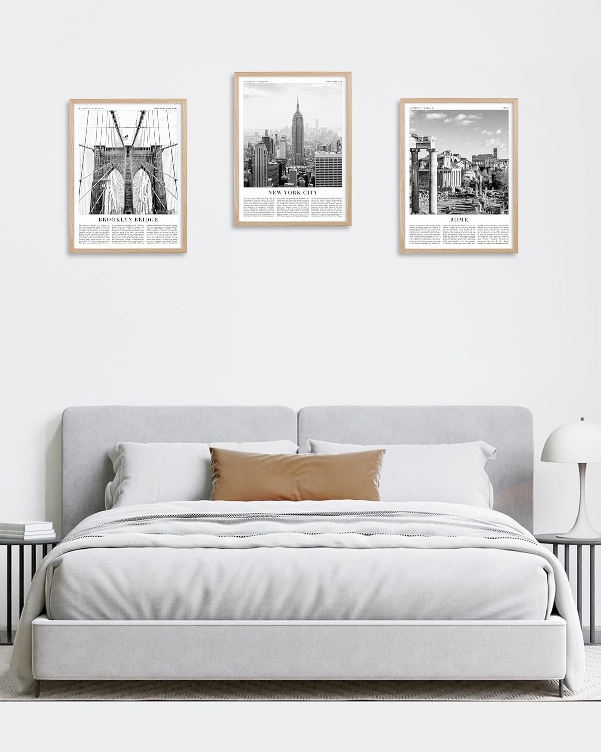 HesenDot New York Natural OAK Wood Framed City Wall Art,12x16in City Skyline Canvas Wall Print Poster,Black and White Modern Urban Landmark Wall Decor for Living Room Bedroom Office Gallery,Set of 1