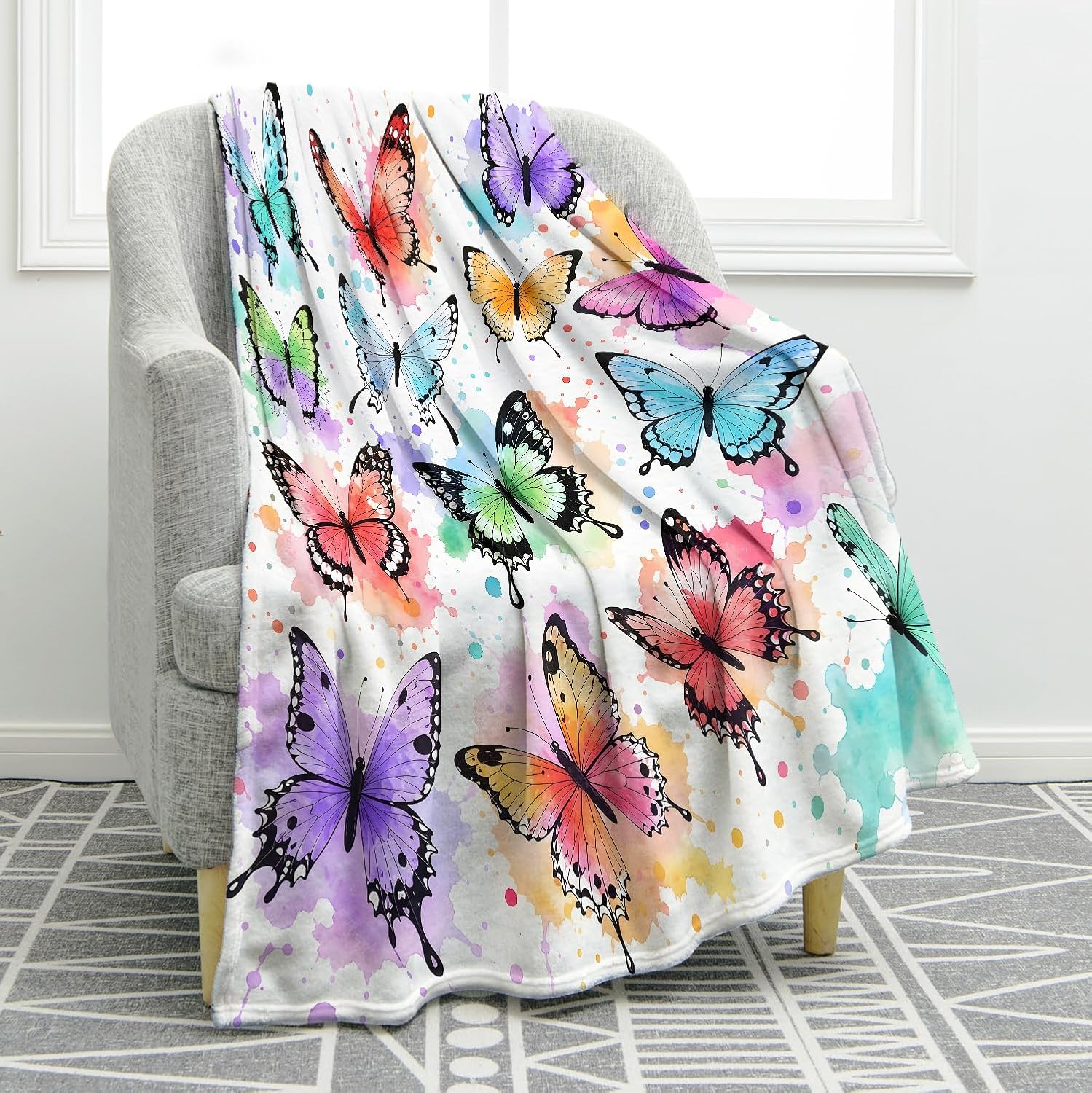 Jekeno Butterfly Gifts Blanket Watercolor Throw Blanket
