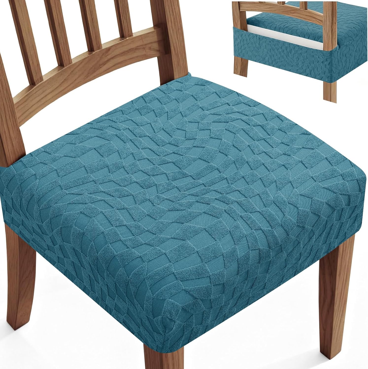 ZNSAYOTX Stretch Dining Chair Seat Covers Set of 2, Washable Fit Seat Slipcovers for Parson Chairs No Rear, Soft Removable Seat Protector with Elastic Bottom New Chair Protector (Teal)