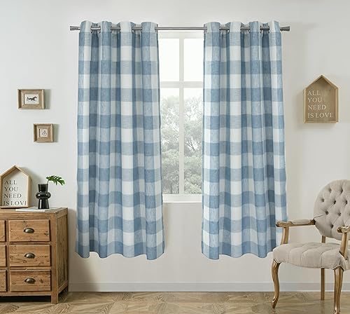 Vista 59 de DriftAway - Cortinas de ojales opacas, patrón a cuadros, forro térmico con aislamiento, blackout, impresas a cuadros, 2 capas, juego de 2 paneles