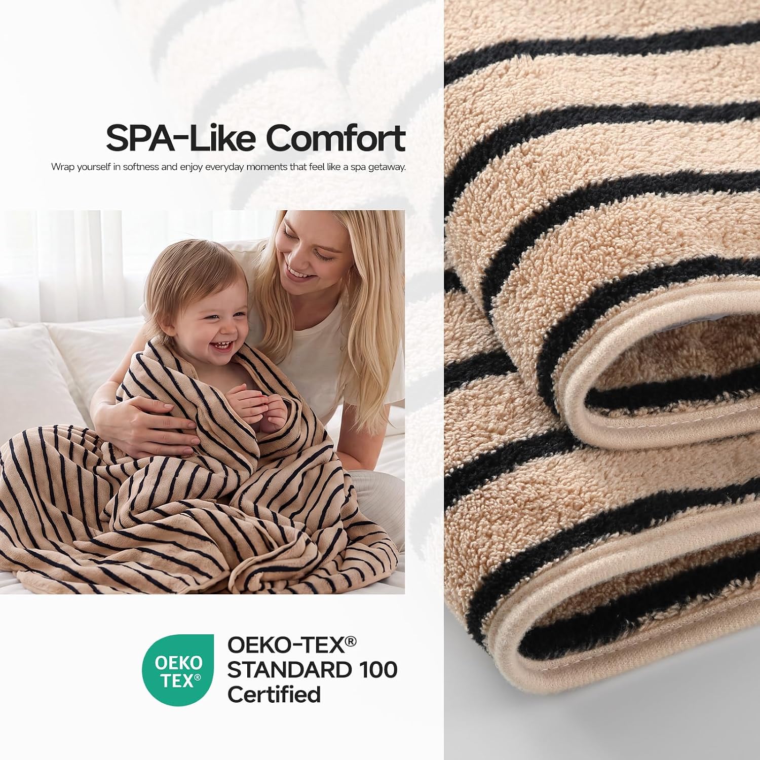 ecolook Striped Microfiber Bath Towel Set of 4, Lightweight-Khaki | Highly Absorbent Microfiber Quickly Dries Your Body After Every Shower While Staying Soft Against Your Skin
