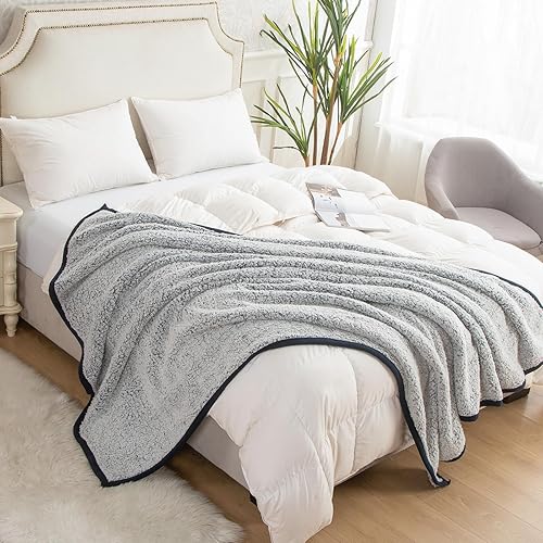Miniatura 4 de EMME Manta cálida de forro polar de 90 x 90 pulgadas, tamaño Queen, ultra suave, cálida, manta sherpa de microfibra acogedora para cama, sofá, manta