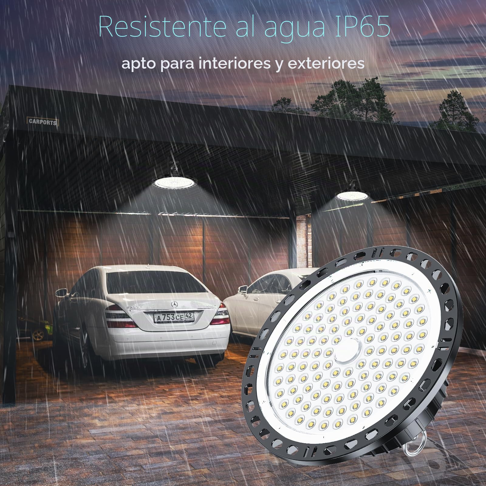 100W UFO Focos LED Interior Techo 6 Piezas, Lamparas LED Techo 10000LM IP65 6500K con Cadena Metálica de 30CM, Driver, Foco Industrial para Garaje