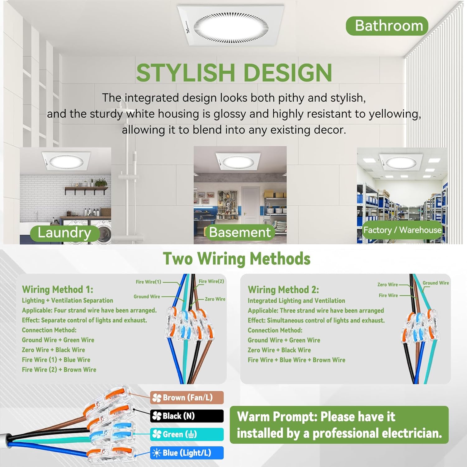 Bathroom Exhaust Fan with Light, 26W 6400K Fan and LED Light Combo for Home, 130 CFM, 1.0 Sones Quiet Square Bathroom Vent Fan Light Combo,4 In Duct 110V (White, Without Plug)