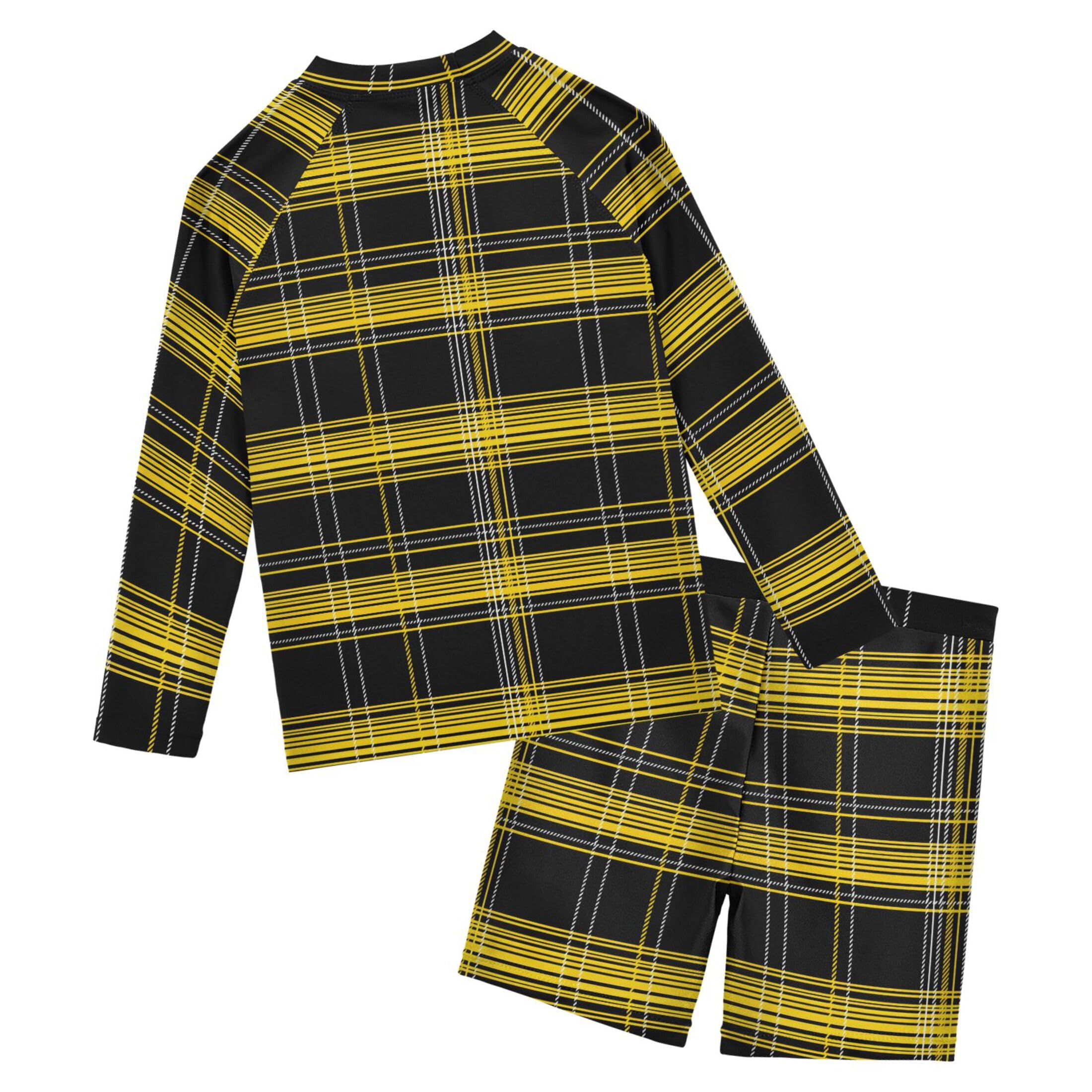 Black and Yellow Buffalo Check Plaid Toddler Boys' Swimsuit Trunk, Long Sleeve Rashguard Bathing Suit B0403943
