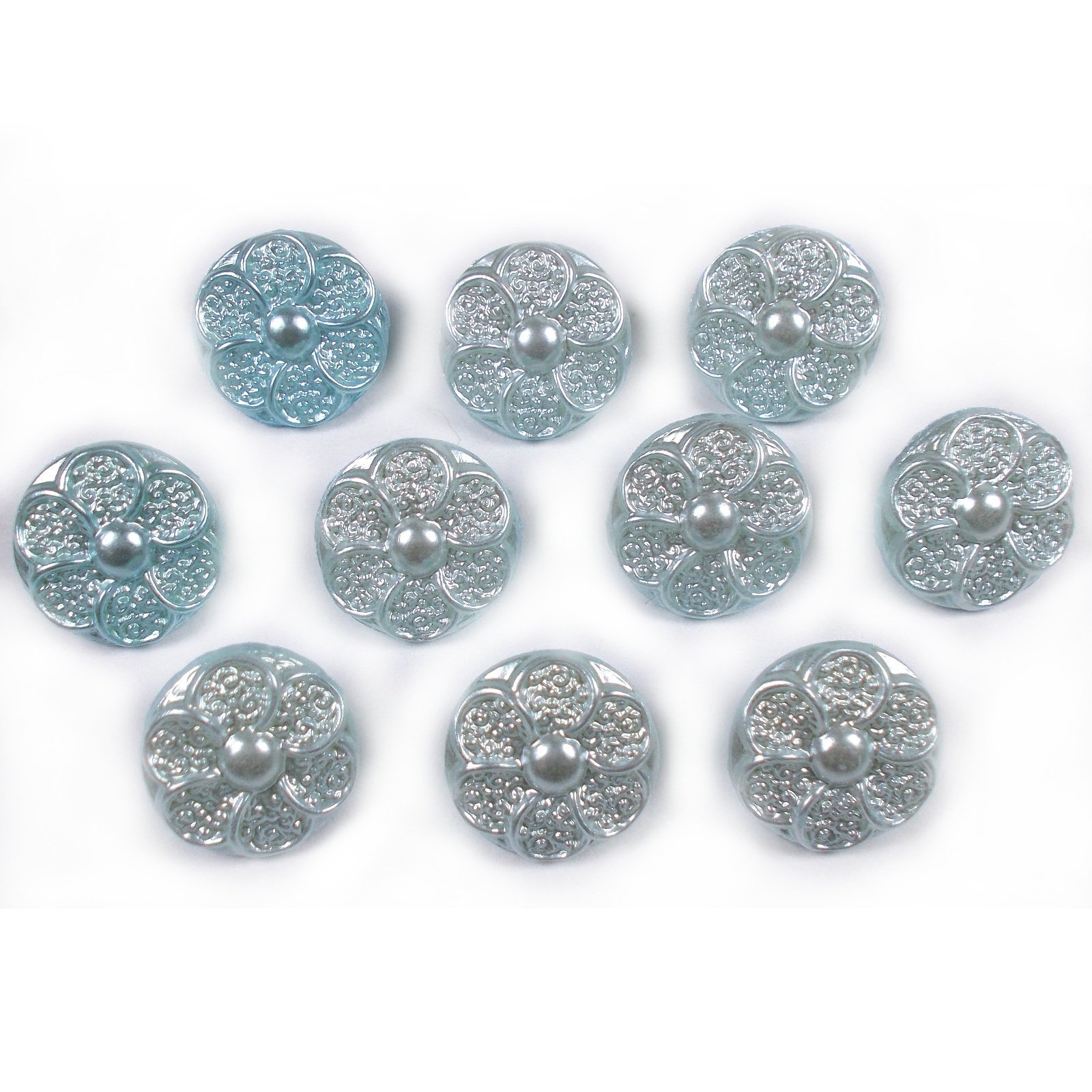 Push The Button Blue Pastel Ornate Pearl Flower Plastic Buttons 12Mm Pack Of 10 (Blue)