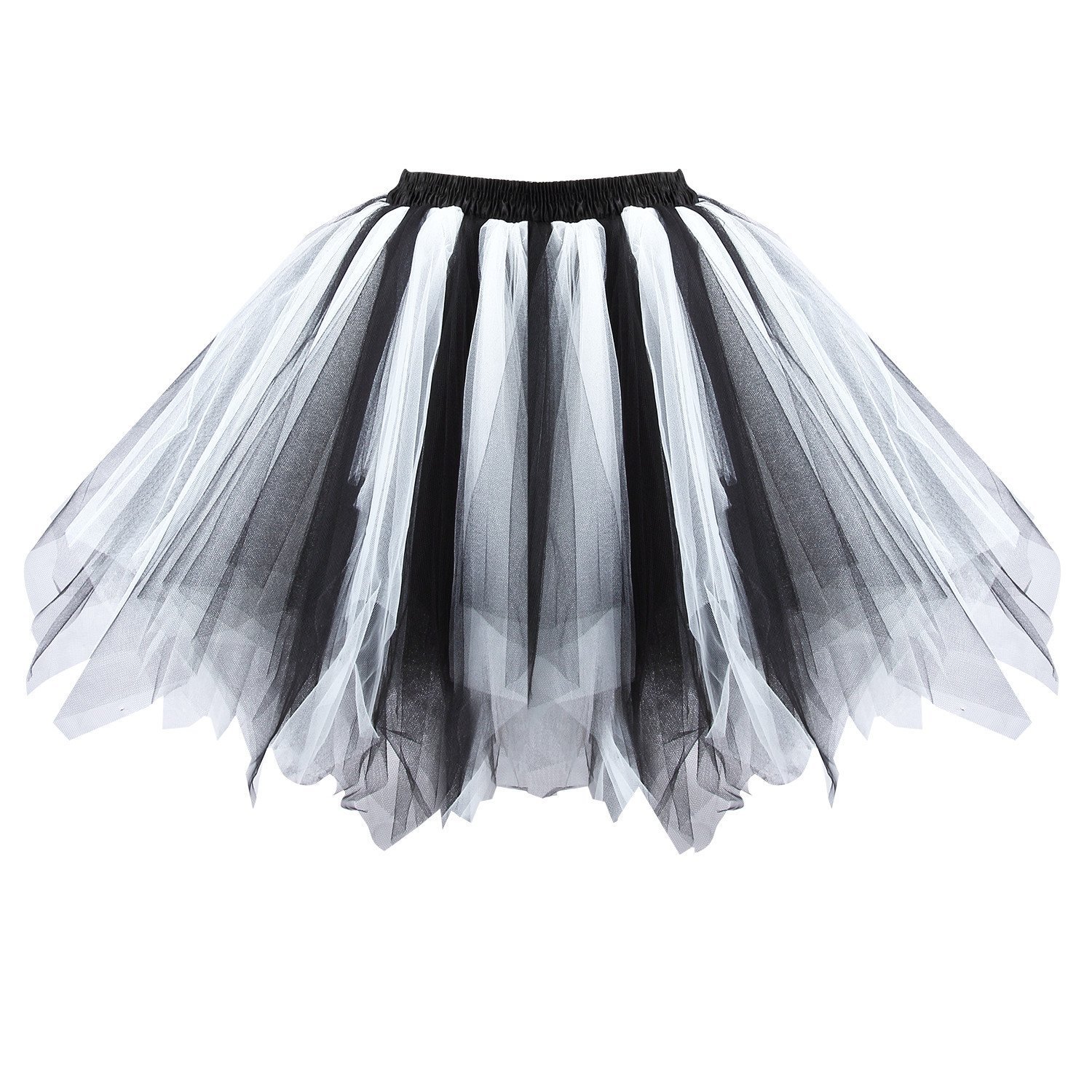 Honeystore Women's Short Vintage Ballet Bubble Puffy Tutu Petticoat Skirt Black and White