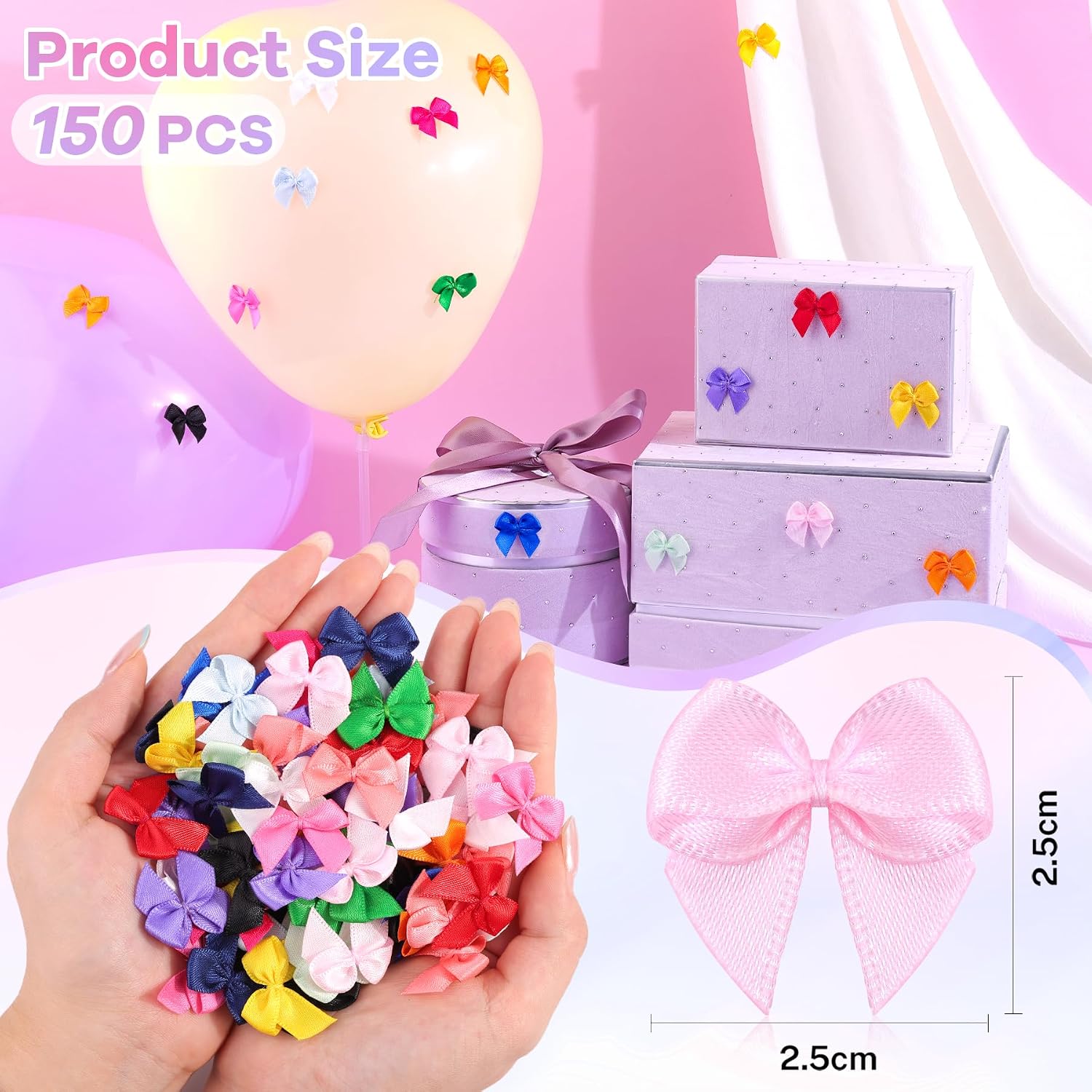 150PCS Colorful Mini Bows for Crafts, 1" Ribbon Small Bows for Decoration image 3