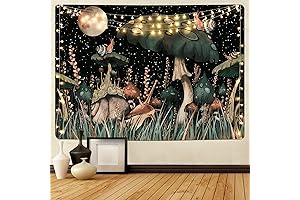Tapestry Cottagecore Nature Wall Tapestry with Forest Mushroom, Moon and Stars