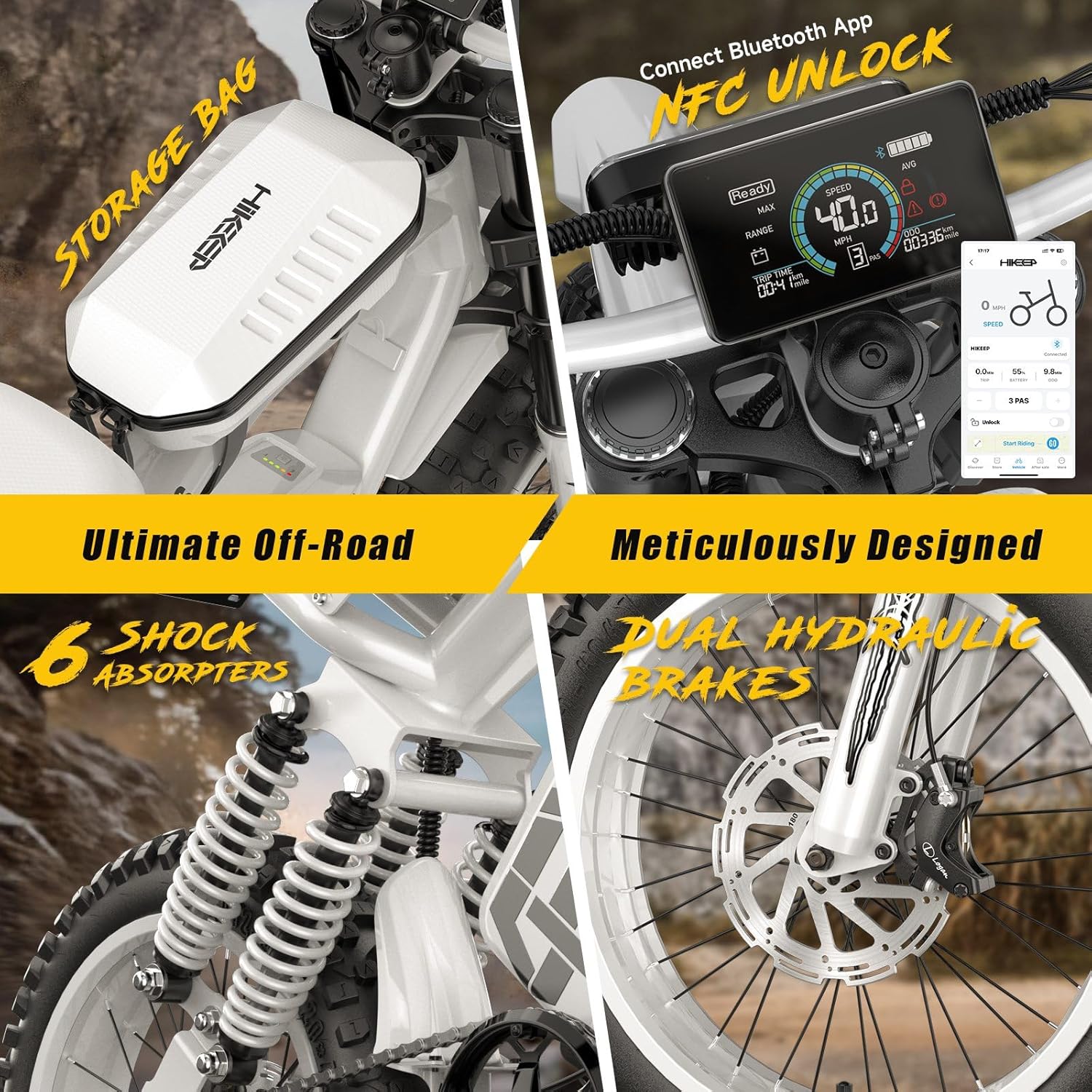 HiKeep Electric Dirt Bike for Adults - Peak 1500W/3000W Electric Bikes, 28-38MPH, 48V/52V 15.6Ah/25Ah/40Ah, 70-120 Mile(PAS Mode), All-Terrain Fat Tire Electric Motorcycle, Safety Tested to UL 2849