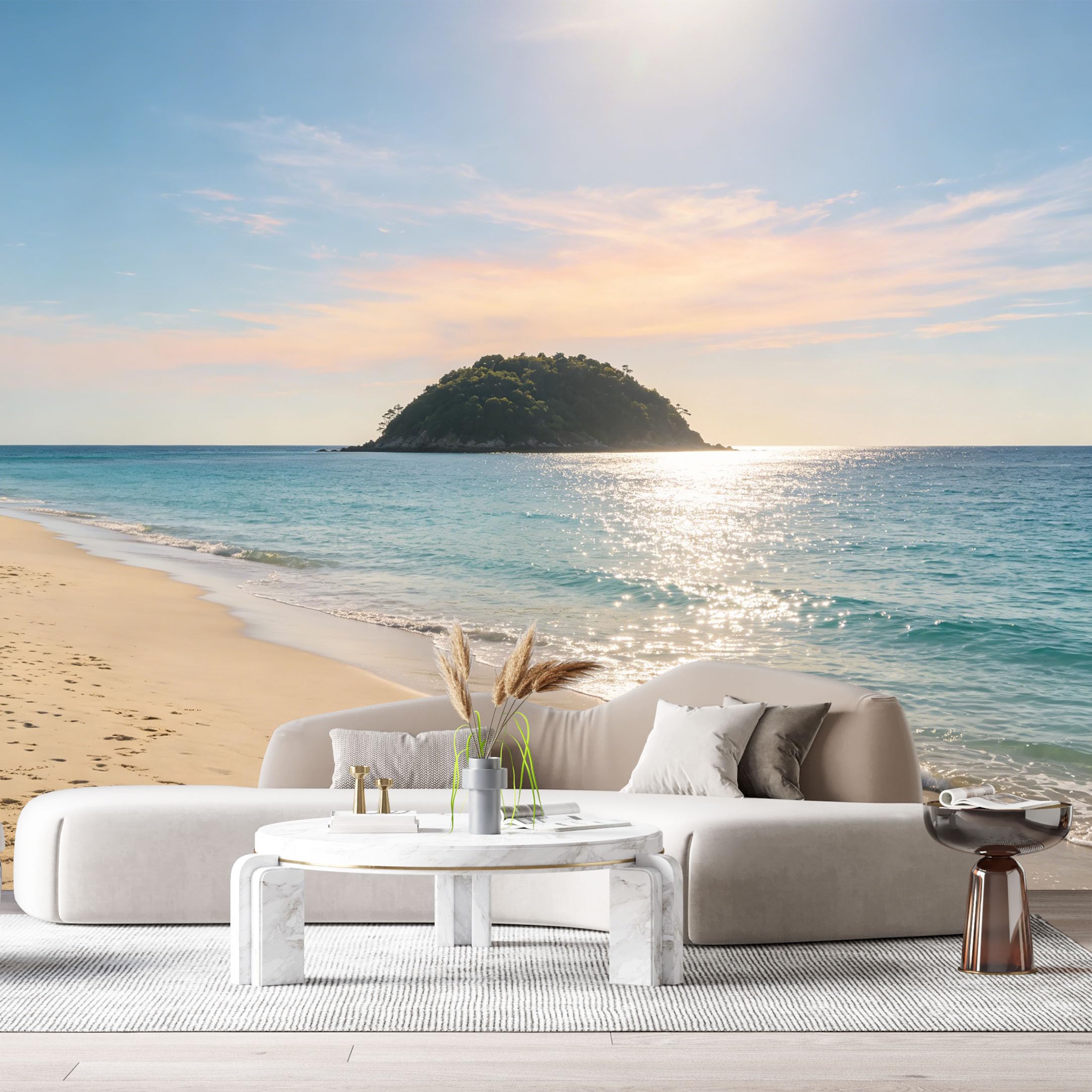 Custom Size Wall Murals Coastal Tropical Island Ocean Marine Seascape Sunlight Reflection SelfAdhesive Wall Fabric Removable Large Wallpaper for Photo Living Room