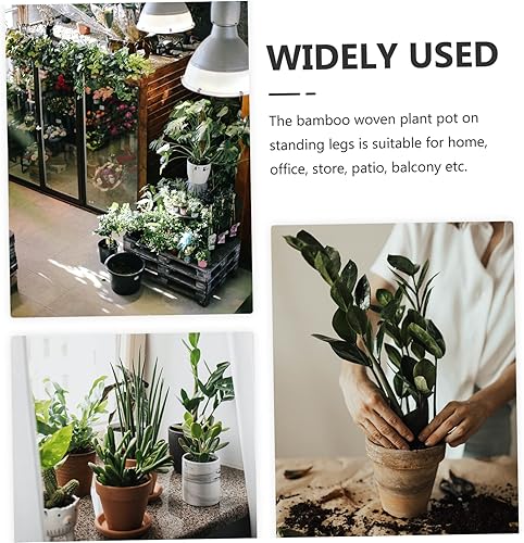 Miniatura 3 de Yardwe Cesta de maceta de bambú Cesta de flores de bambú Estante para el hogar Soporte de maceta de planta de pie