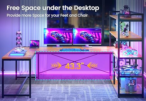 Miniatura 15 de SEDETA Escritorio para juegos en forma de L, escritorio reversible para computadora de 63 pulgadas con toma de corriente y estantes de Negro