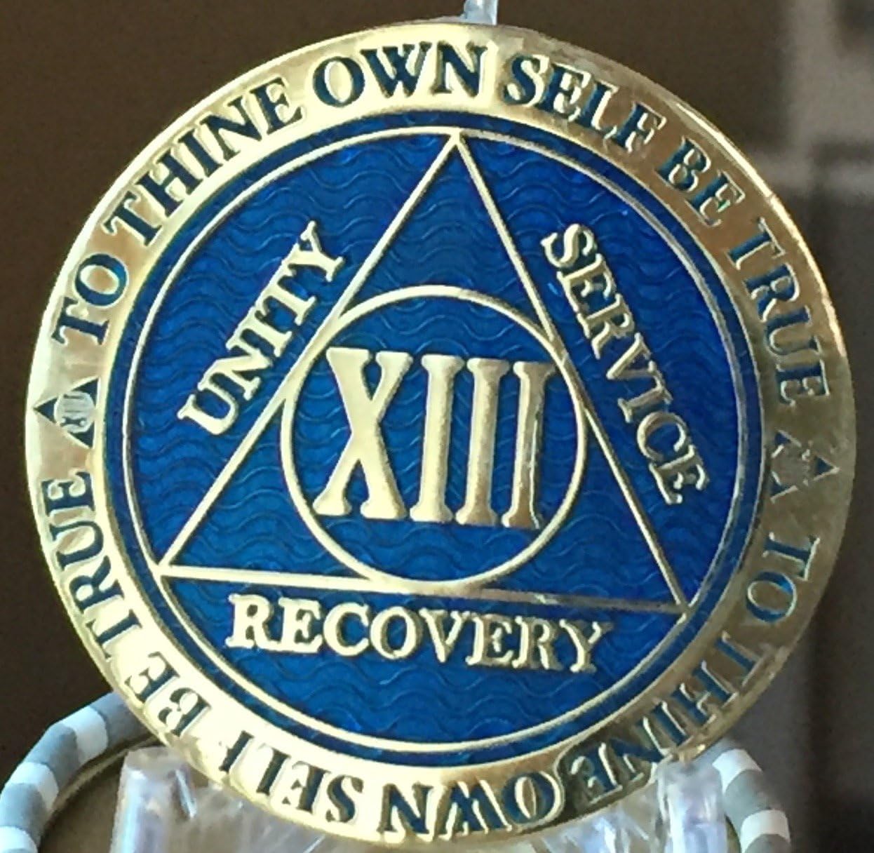 RecoveryChip 13 Year Reflex Blue Gold Plated AA Medallion Alcoholics Anonymous Chip
