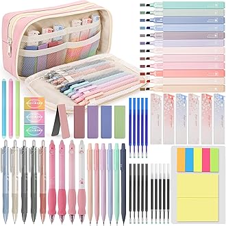 61 PCS Aesthetic School Supplies with Cute Pencil Case, Pastel No Bleed Highlighters, Gel & Erasable Pens, Mechanical Pencils, Refills, Complete Essentials Stationery Kit for Students (Pink)