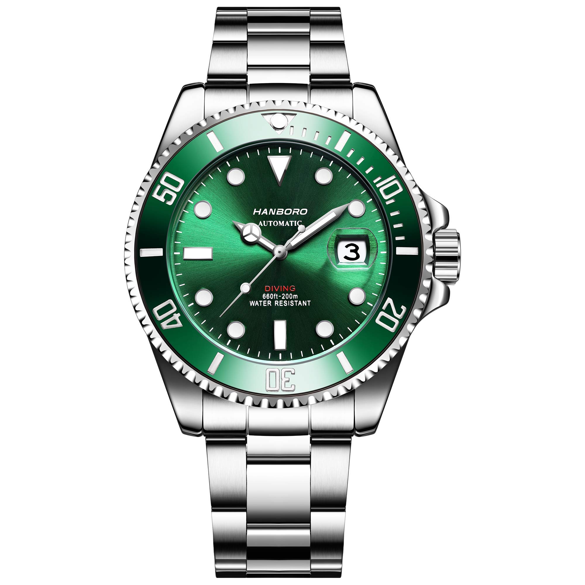 Automatyczne zegarki mechaniczne dla mężczyzn Pro Diver ceramiczna ramka zegarek na rękę ze stali nierdzewnej 1303 (zielony), ZIELONY, bransoletka
