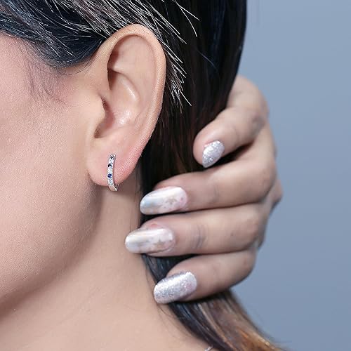 Miniatura 2 de Dazzlingrock Collection Aretes de aro con bisagras de piedras preciosas y diamantes redondos alternativos para mujer en oro