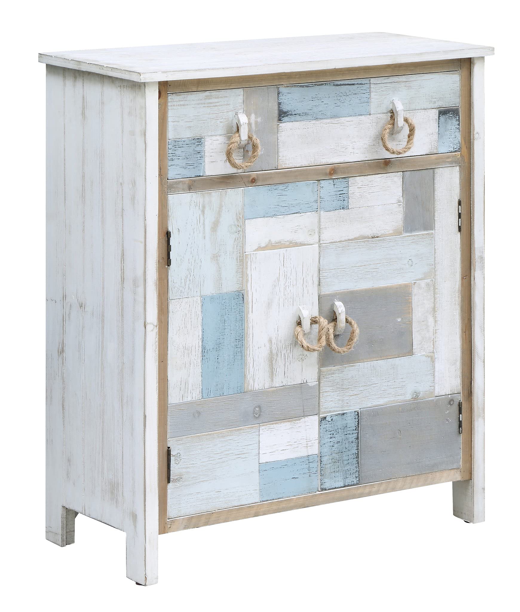 Crestview Collection CVFZR3566 South Shore Multi Color Nautical Patchwork 1 Drawer, 2 Door Cabinet Furniture