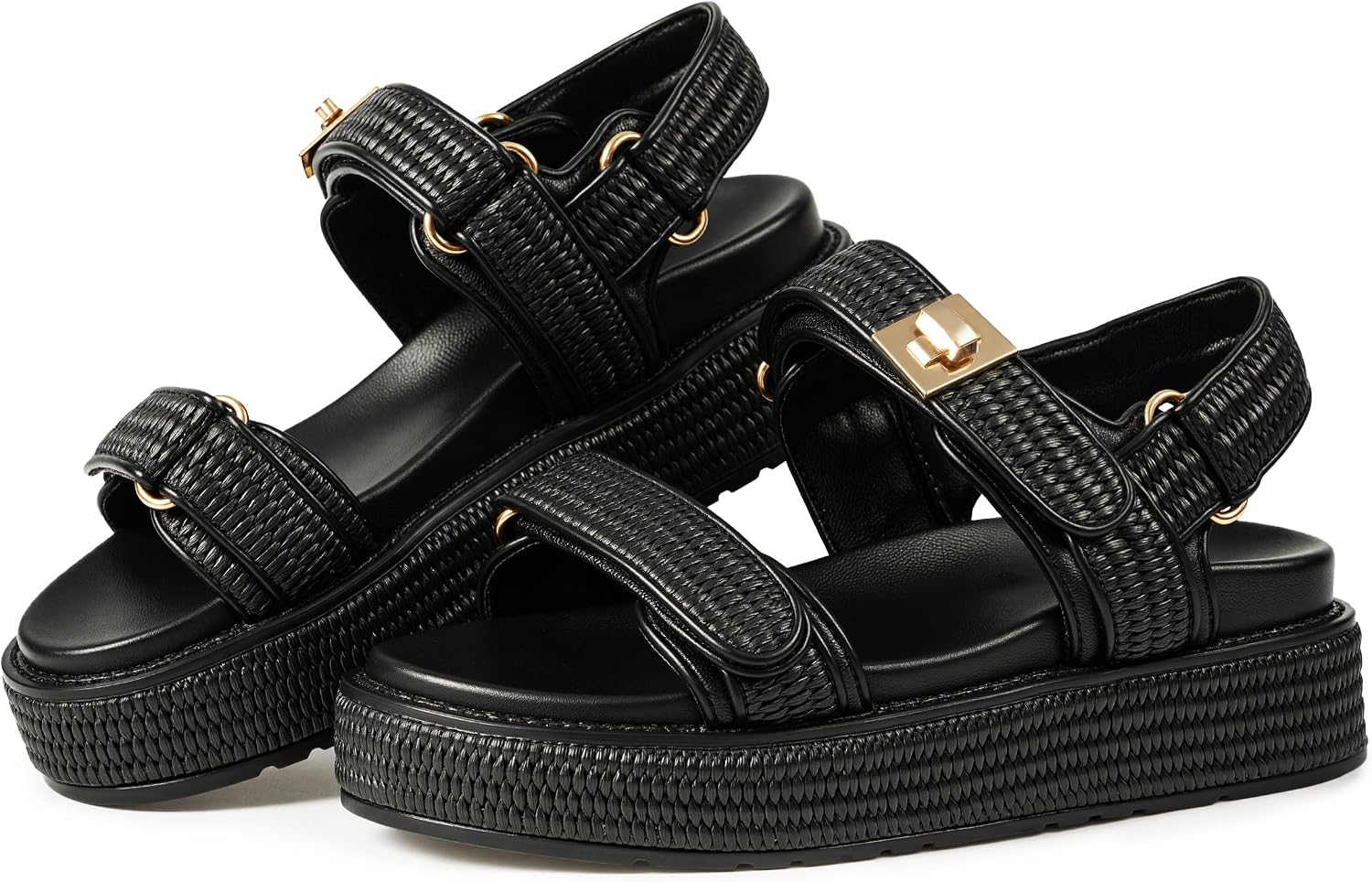 VARECOLA Women’s Platform Sandals, Raffia Comfortable Chunky Flat Woven Sandals Open Toe Shoes for Summer Beach