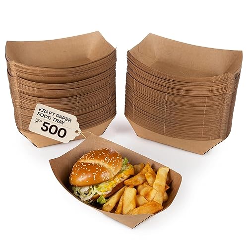 IDL Packaging Bandejas de papel kraft de 3 libras (paquete de 500)  Recubierto de polietileno seguro para alimentos para mayor resistencia a la