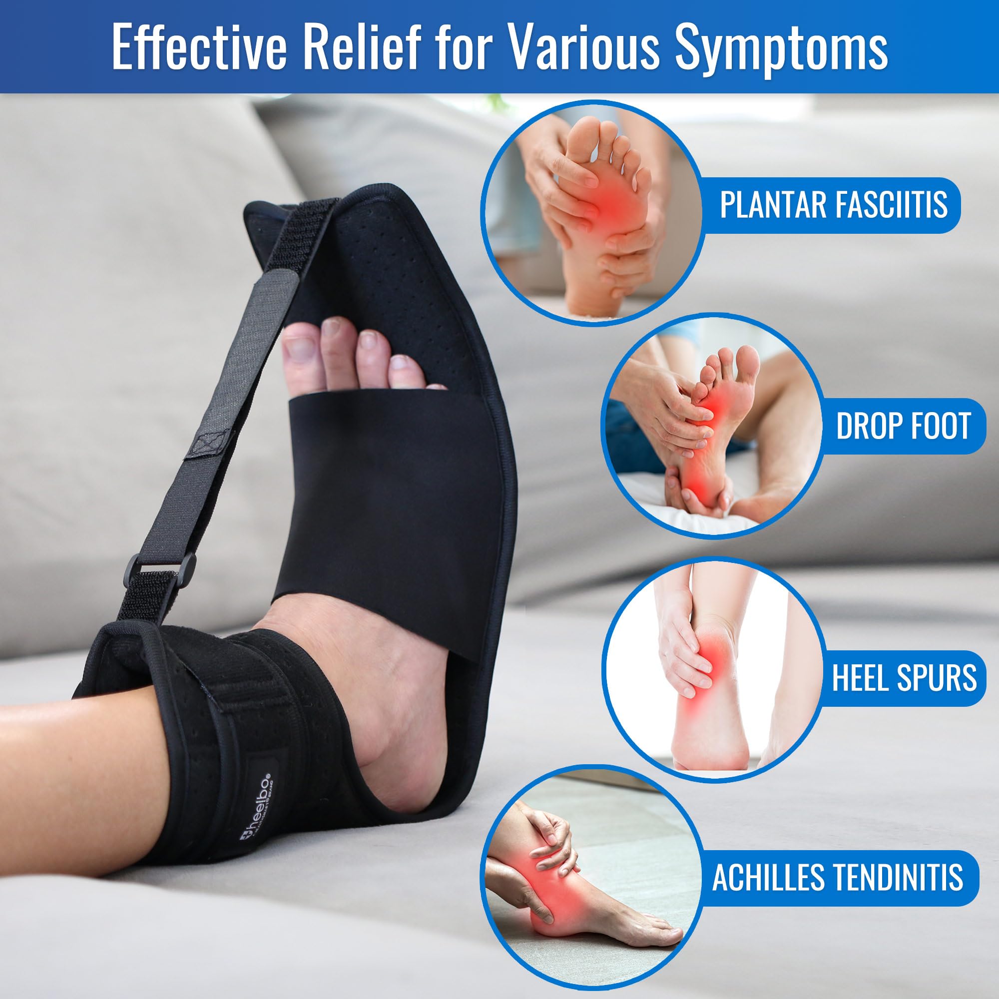 Heelbo Plantar Fasciitis Night Splint Bundle with Massage Roller and Relief Stretching Guide – Adjustable Foot Support, Heel Pain, Arch & Achilles Tendonitis Brace, Men & Women