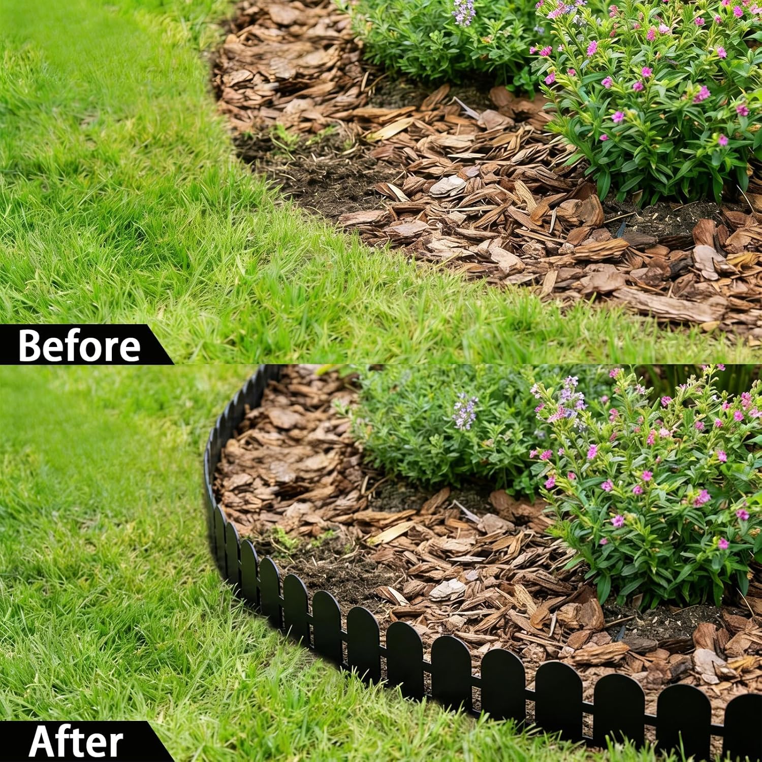 49FT Arch Landscape Edging, 5.5 in Tall Decorative Garden Border with 75 Anchoring Spikes, Garden Edging Border for Flower Beds, Yard-Black